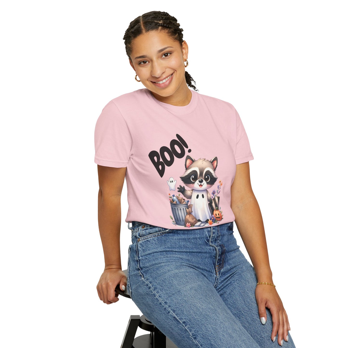 Funny Halloween Raccoon T-Shirt, Cute Graphic Tee, Spooky Animal Top for Men and Women, Novelty Halloween Costume Shirt, Unisex Garment-Dyed