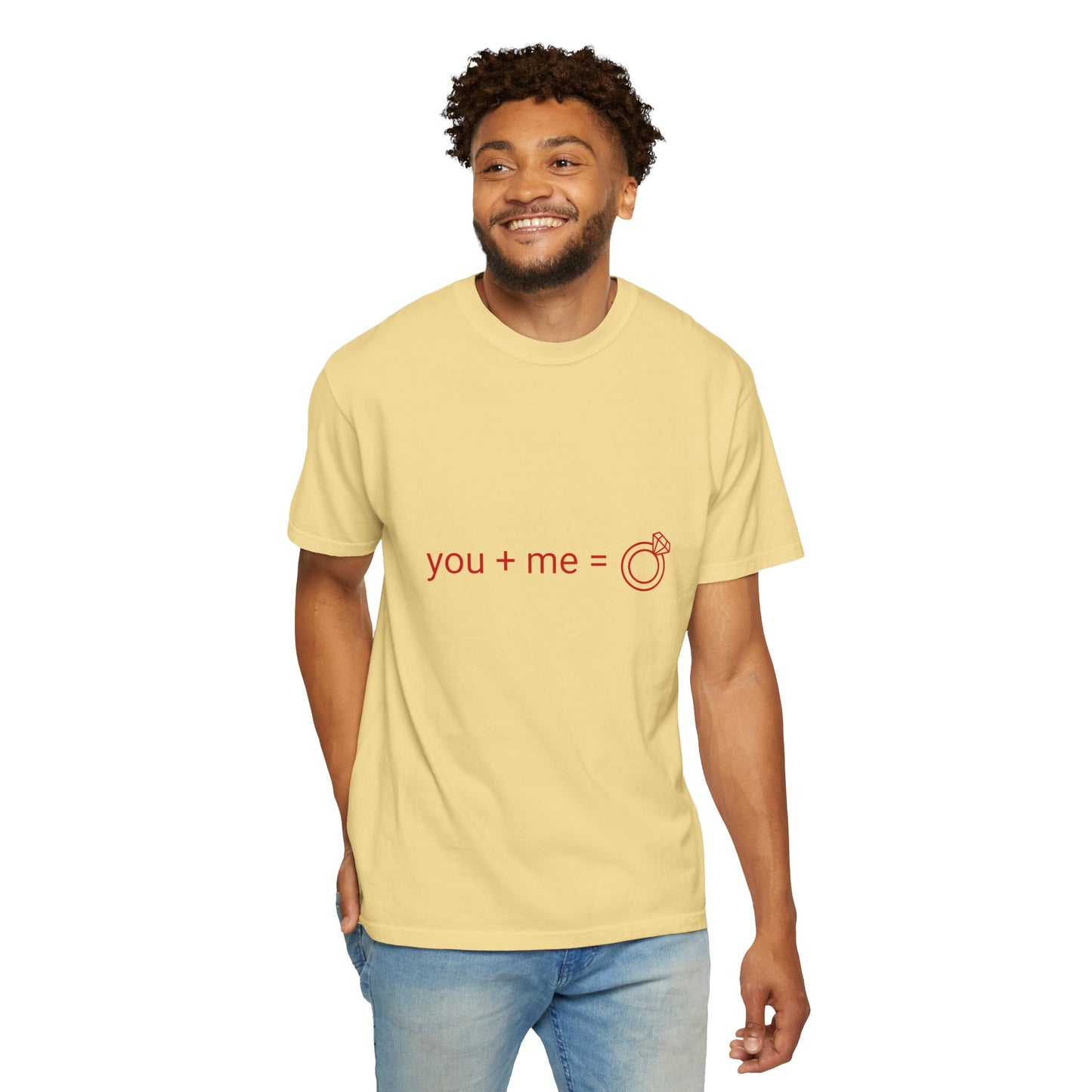 Engagement Proposal T-Shirt — "you + me = engagement ring"