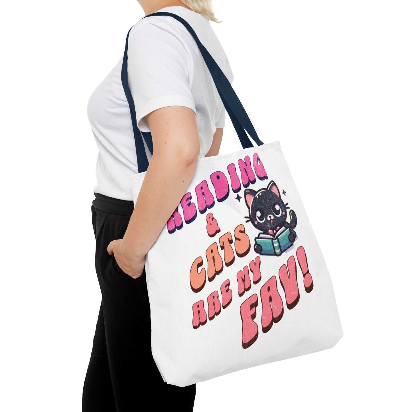 Book Lover Tote Bag, Cute School Bag, Black Cat tote, Library Tote, Bookish Tote Bag