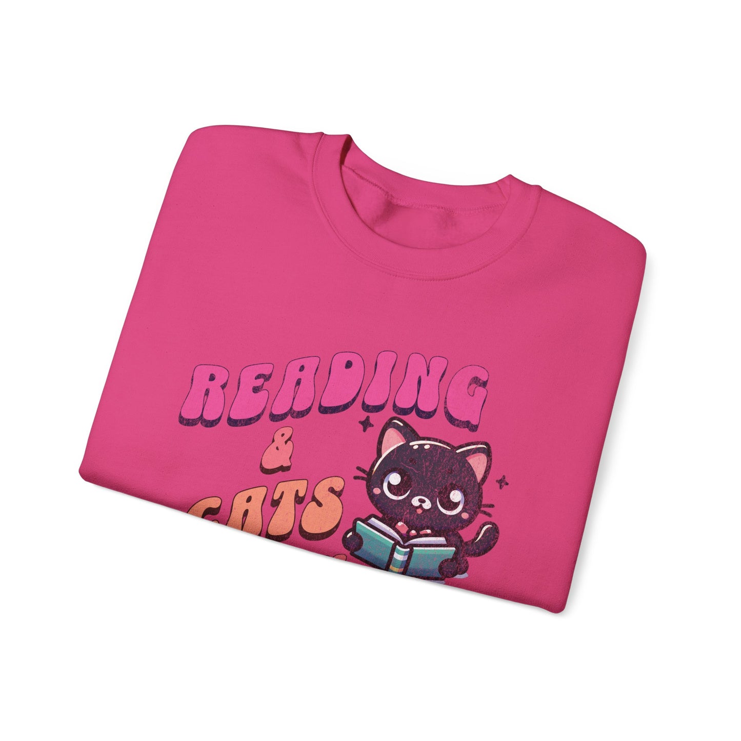 Cozy Reading Lover Cat Unisex Sweatshirt, Bookworm Gift, Feline Crewneck Jumper, Winter Sweater, Comfy Kitty Pullover