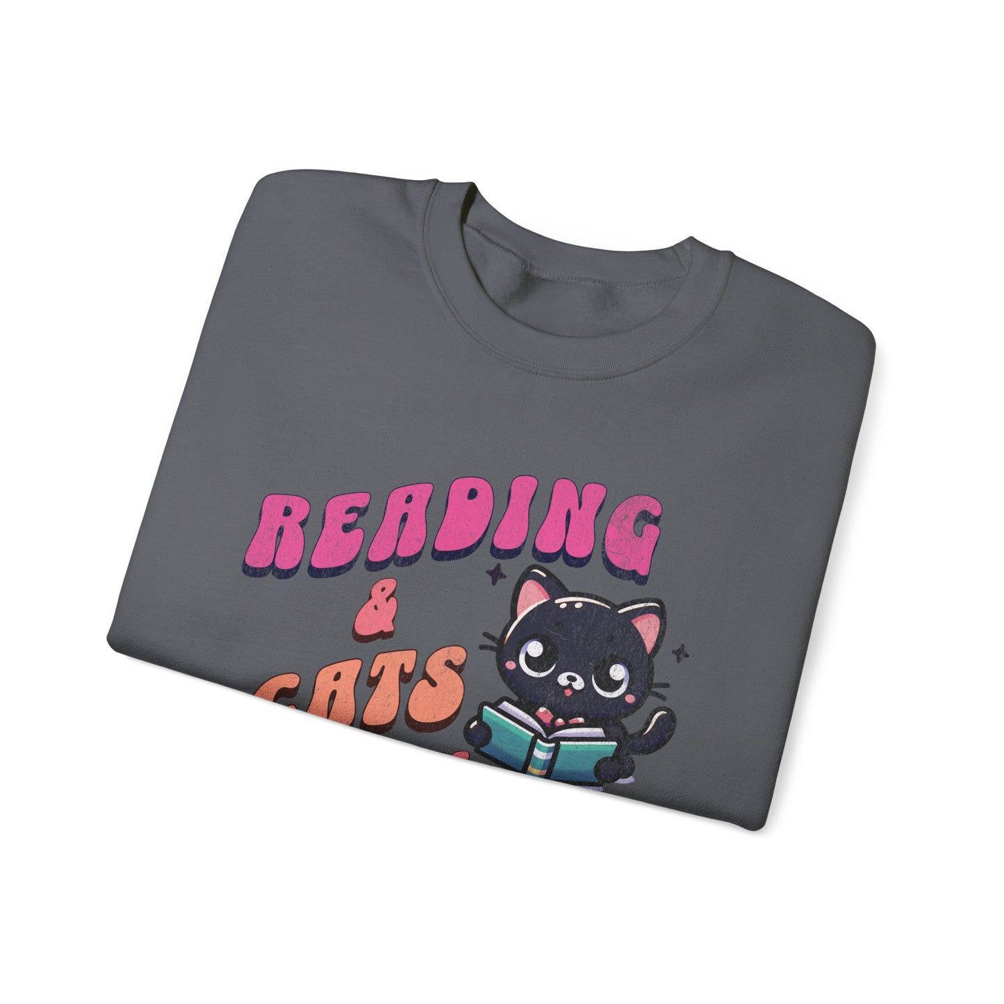 Cozy Reading Lover Cat Unisex Sweatshirt, Bookworm Gift, Feline Crewneck Jumper, Winter Sweater, Comfy Kitty Pullover