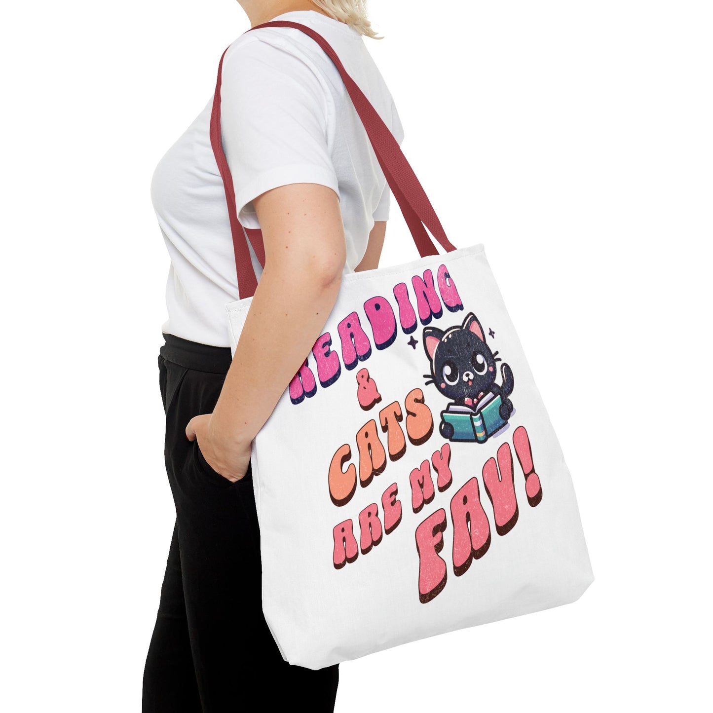Book Lover Tote Bag,  Cute School Bag,  Black Cat tote, Library Tote, Bookish Tote Bag