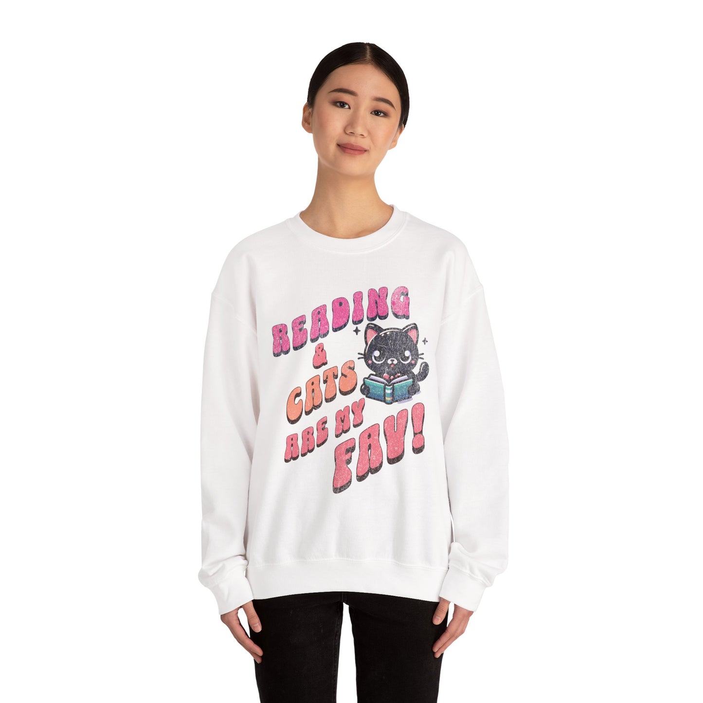 Cozy Reading Lover Cat Unisex Sweatshirt, Bookworm Gift, Feline Crewneck Jumper, Winter Sweater, Comfy Kitty Pullover