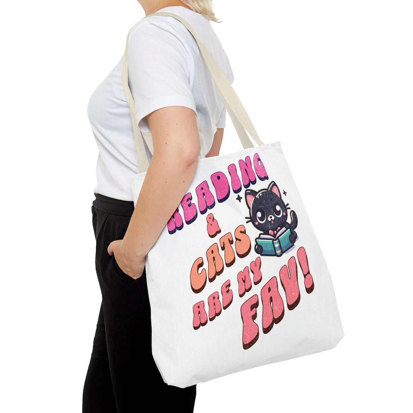 Book Lover Tote Bag,  Cute School Bag,  Black Cat tote, Library Tote, Bookish Tote Bag