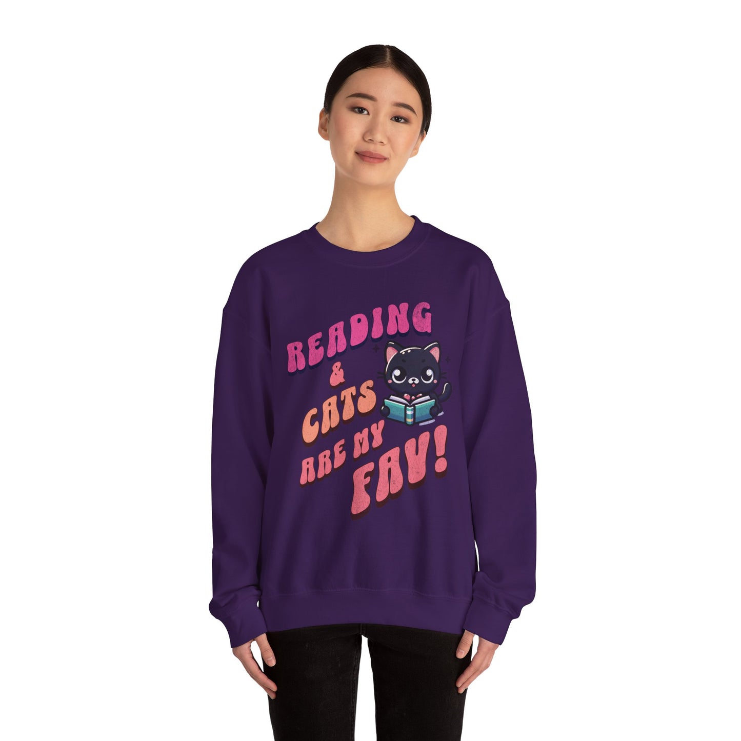 Cozy Reading Lover Cat Unisex Sweatshirt, Bookworm Gift, Feline Crewneck Jumper, Winter Sweater, Comfy Kitty Pullover