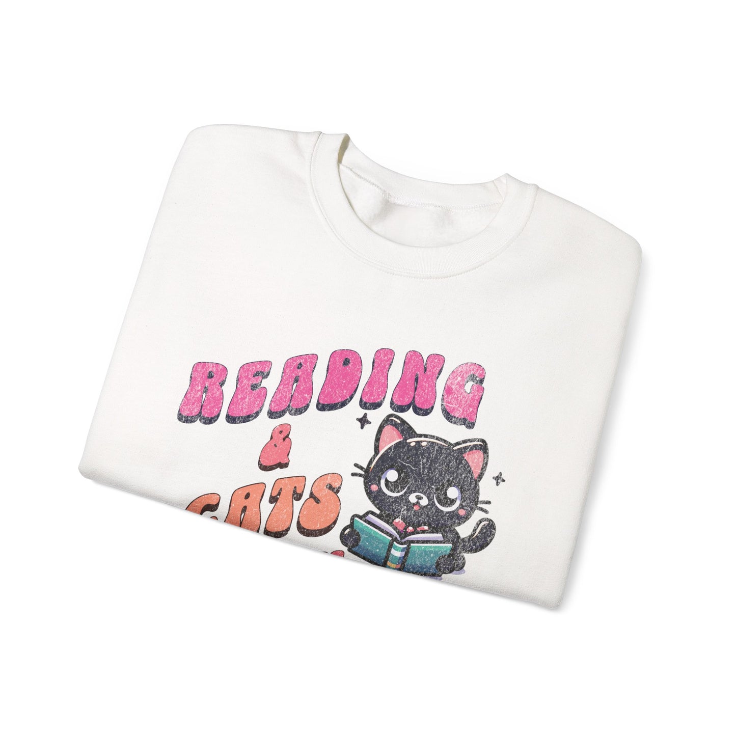 Cozy Reading Lover Cat Unisex Sweatshirt, Bookworm Gift, Feline Crewneck Jumper, Winter Sweater, Comfy Kitty Pullover