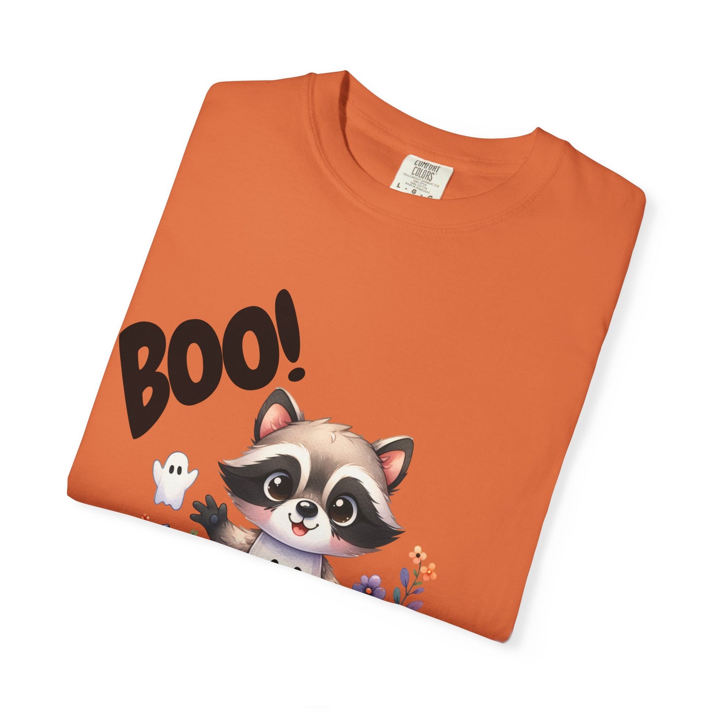 Funny Halloween Raccoon T-Shirt, Cute Graphic Tee, Spooky Animal Top for Men and Women, Novelty Halloween Costume Shirt, Unisex Garment-Dyed