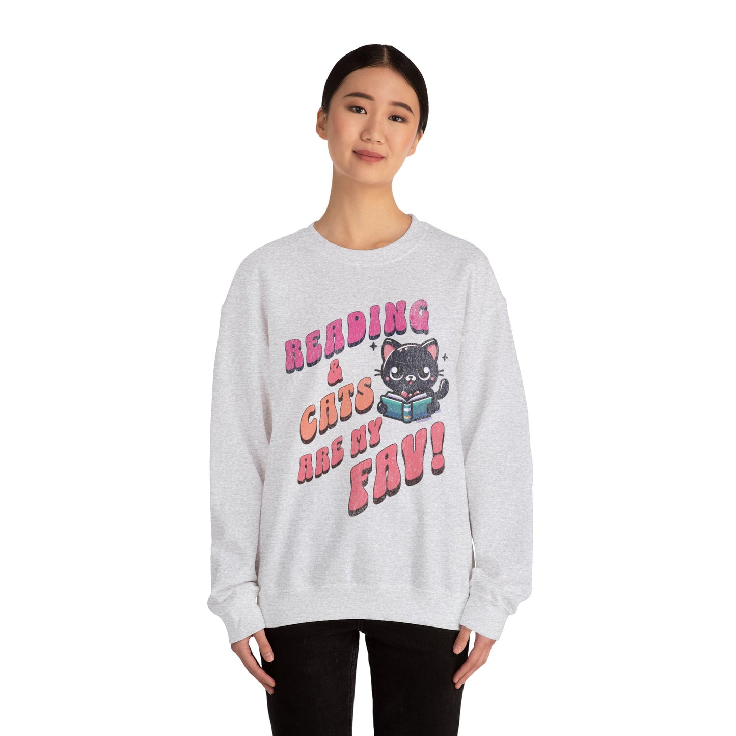 Cozy Reading Lover Cat Unisex Sweatshirt, Bookworm Gift, Feline Crewneck Jumper, Winter Sweater, Comfy Kitty Pullover
