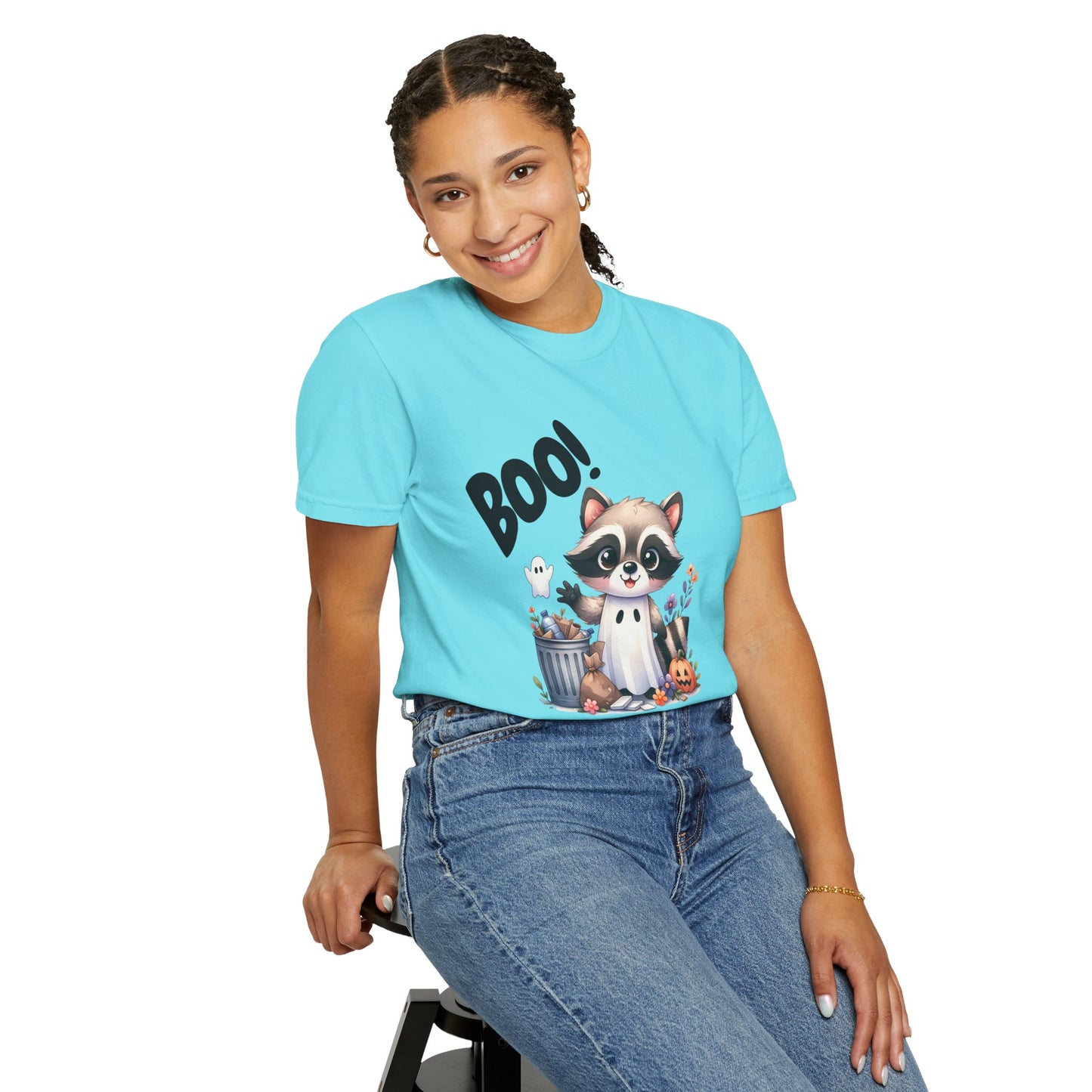 Funny Halloween Raccoon T-Shirt, Cute Graphic Tee, Spooky Animal Top for Men and Women, Novelty Halloween Costume Shirt, Unisex Garment-Dyed