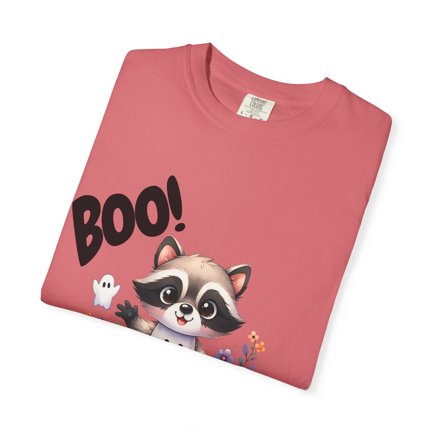 Funny Halloween Raccoon T-Shirt, Cute Graphic Tee, Spooky Animal Top for Men and Women, Novelty Halloween Costume Shirt, Unisex Garment-Dyed