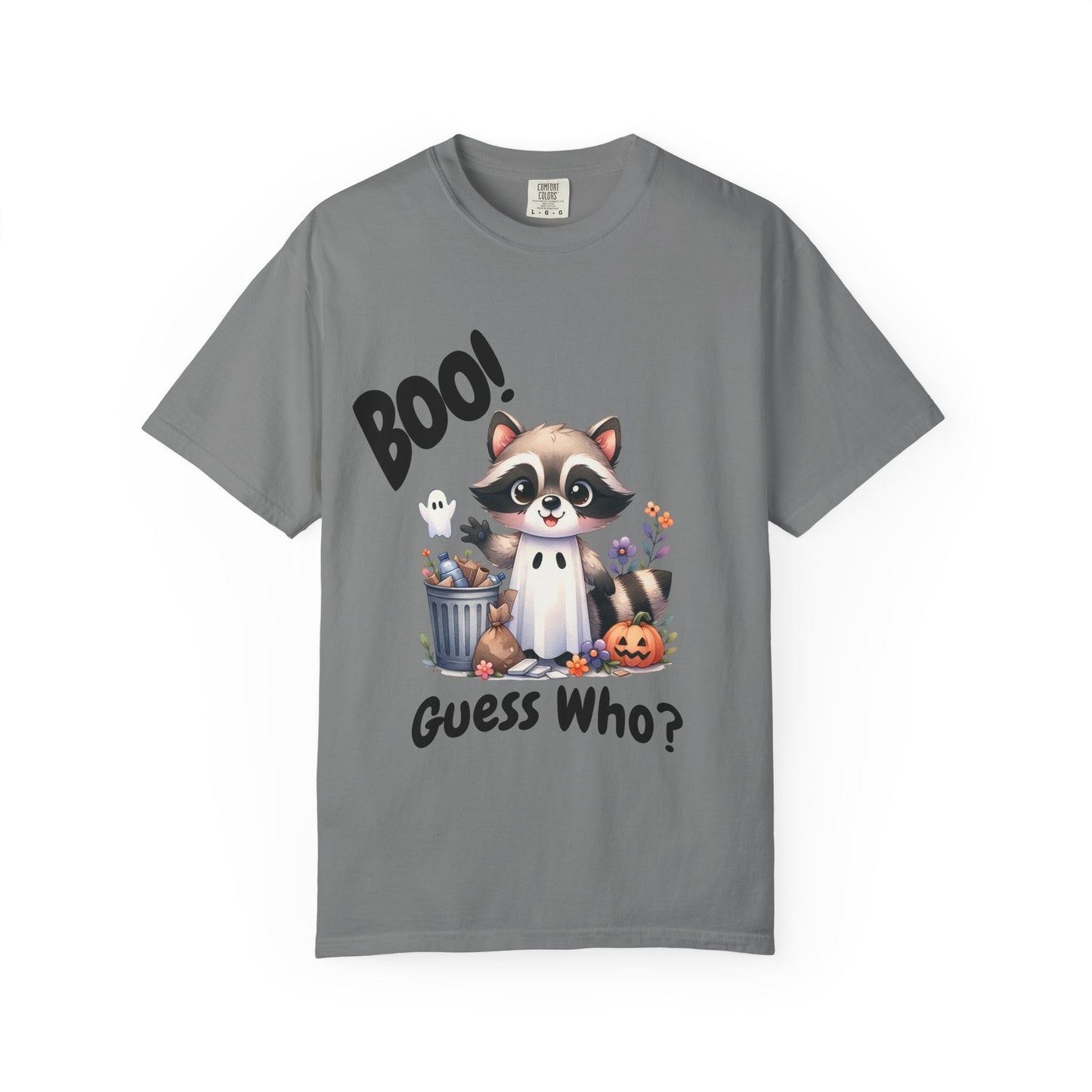 Funny Halloween Raccoon T-Shirt, Cute Graphic Tee, Spooky Animal Top for Men and Women, Novelty Halloween Costume Shirt, Unisex Garment-Dyed
