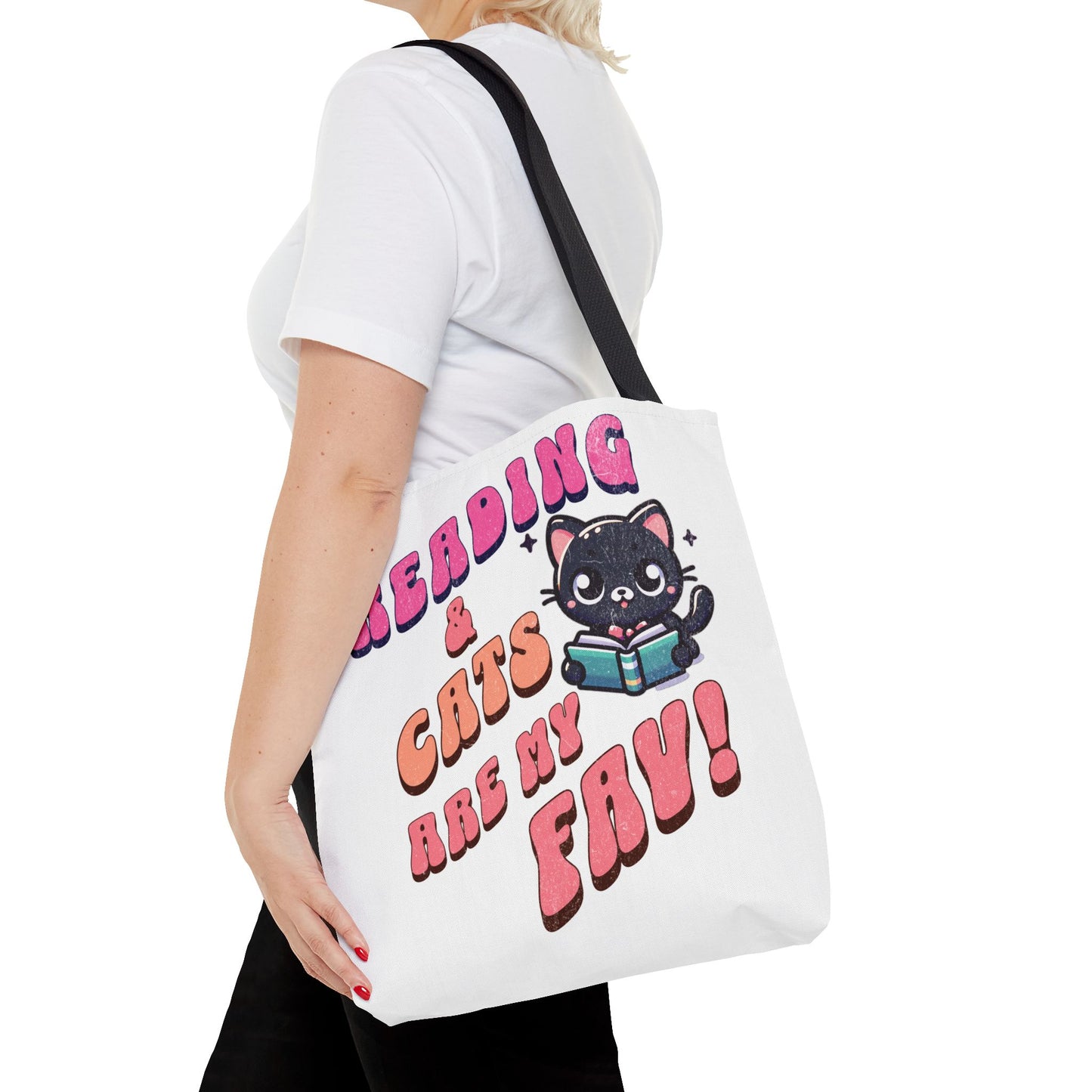 Book Lover Tote Bag,  Cute School Bag,  Black Cat tote, Library Tote, Bookish Tote Bag