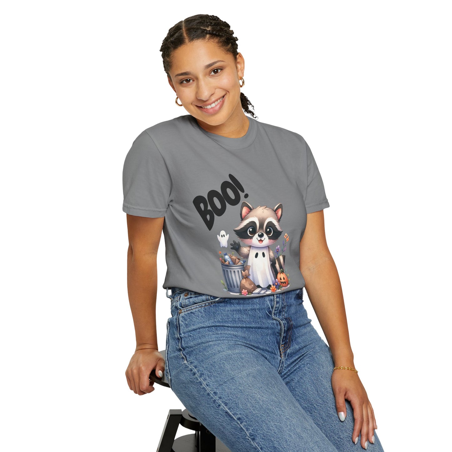 Funny Halloween Raccoon T-Shirt, Cute Graphic Tee, Spooky Animal Top for Men and Women, Novelty Halloween Costume Shirt, Unisex Garment-Dyed