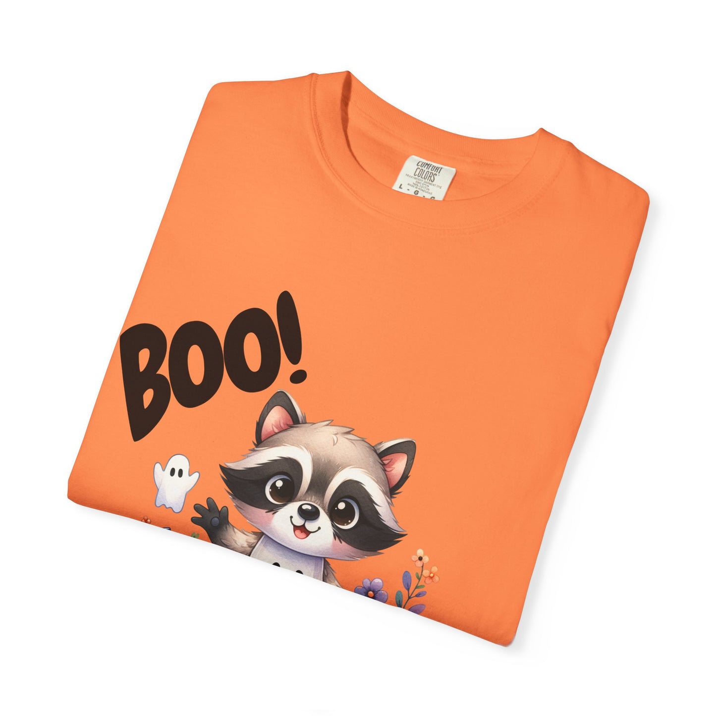 Funny Halloween Raccoon T-Shirt, Cute Graphic Tee, Spooky Animal Top for Men and Women, Novelty Halloween Costume Shirt, Unisex Garment-Dyed