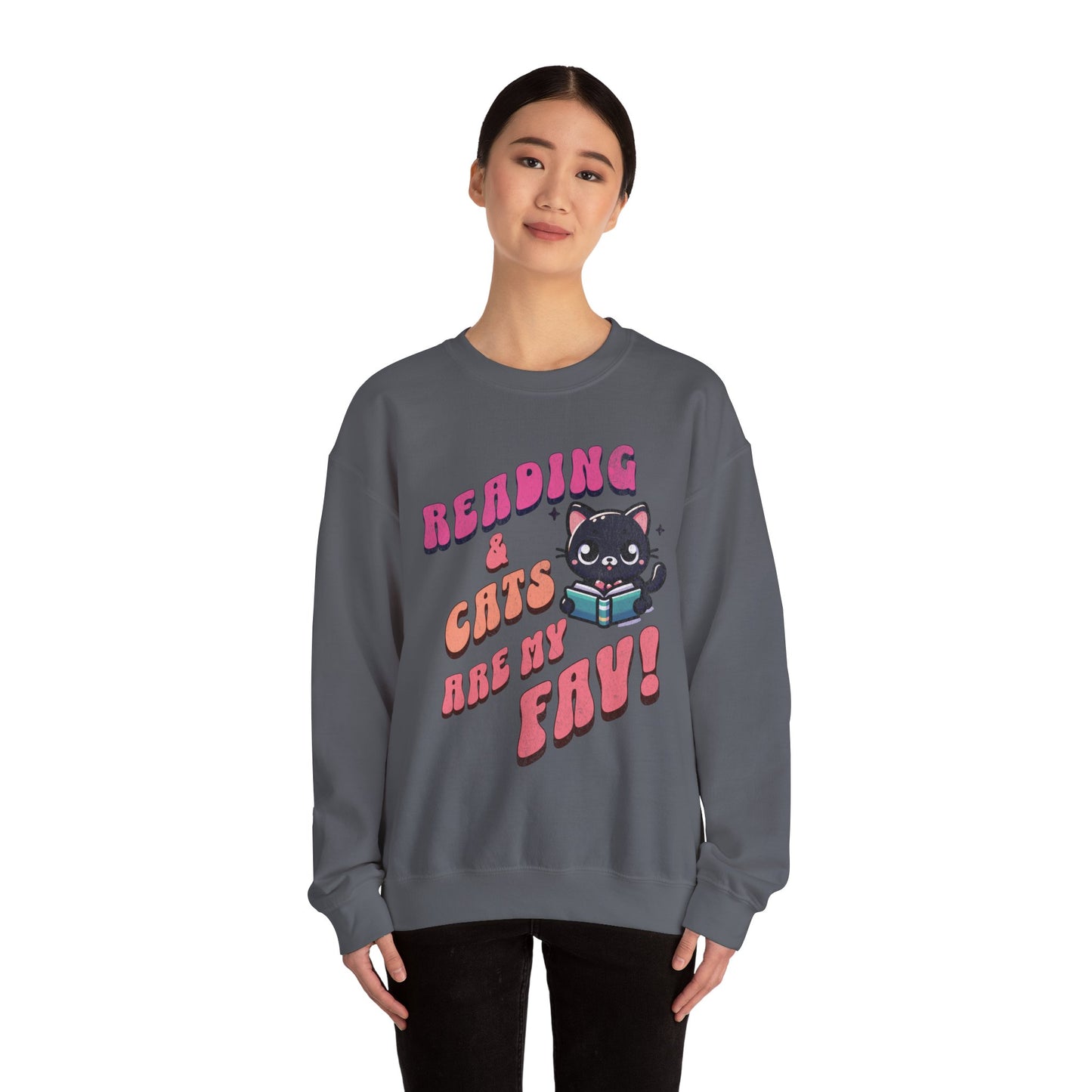 Cozy Reading Lover Cat Unisex Sweatshirt, Bookworm Gift, Feline Crewneck Jumper, Winter Sweater, Comfy Kitty Pullover