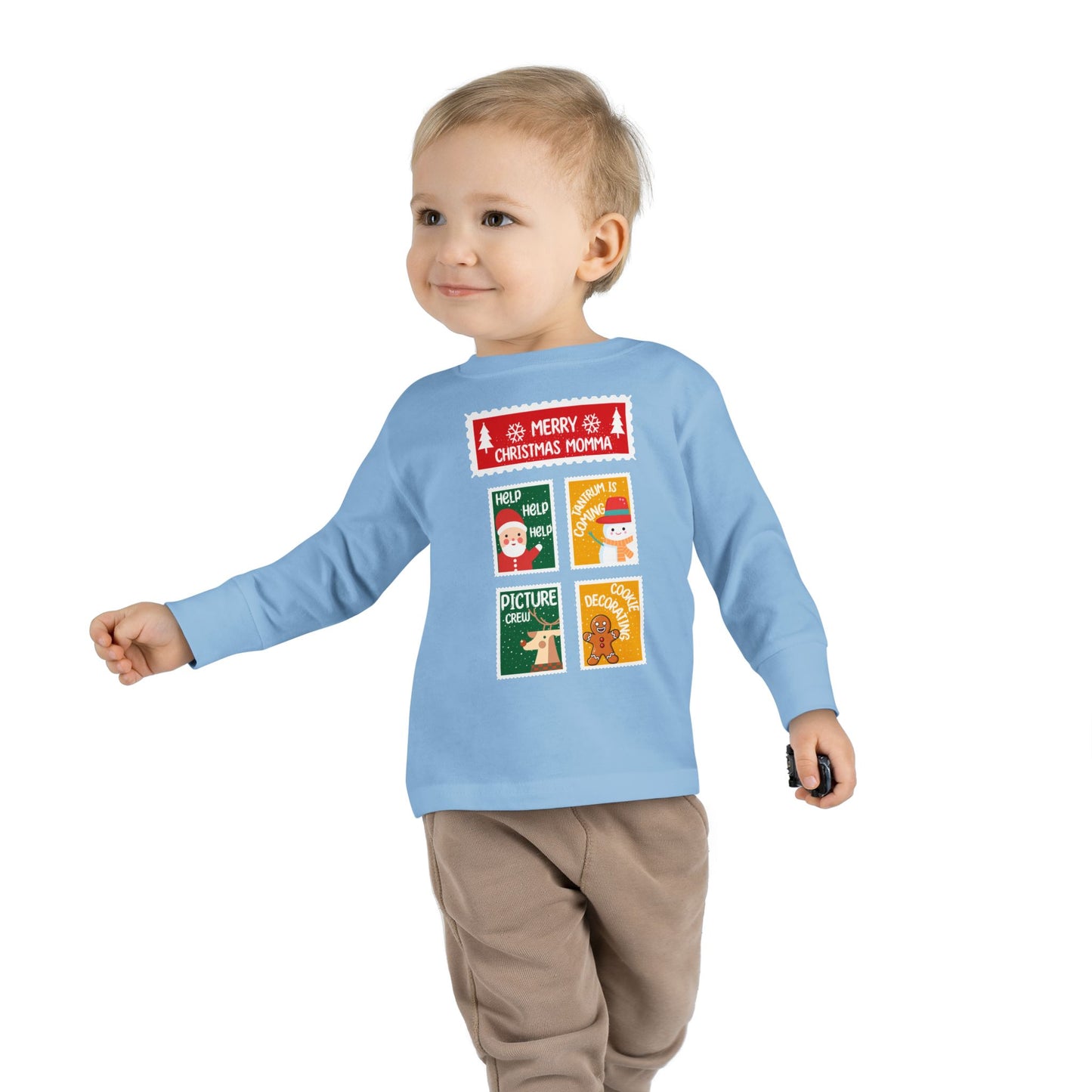 Toddler Long Sleeve Tee - Merry Christmas Momma Cute Holiday Blocks Design
