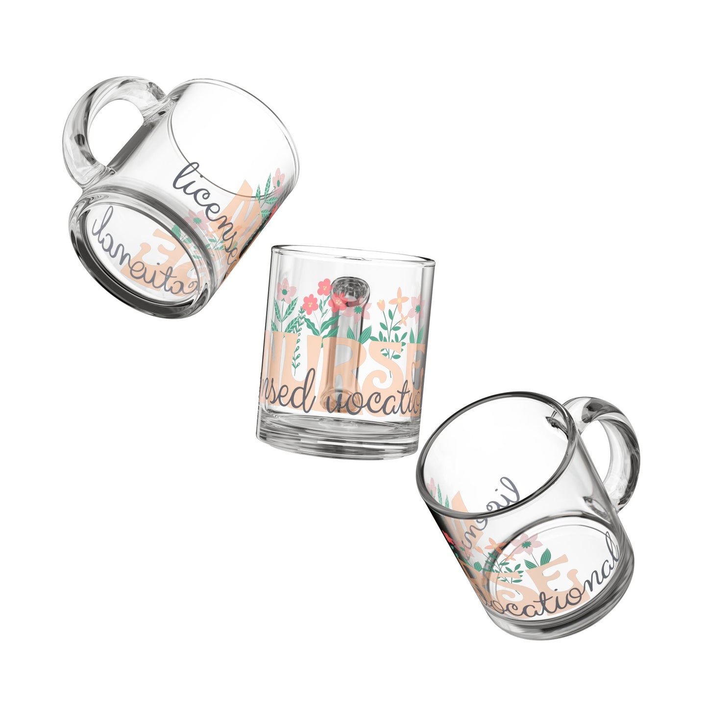 Personalized Mug Floral Inspired Glass Mug | 10oz | Licensed Vocational Nurse, LVN mug