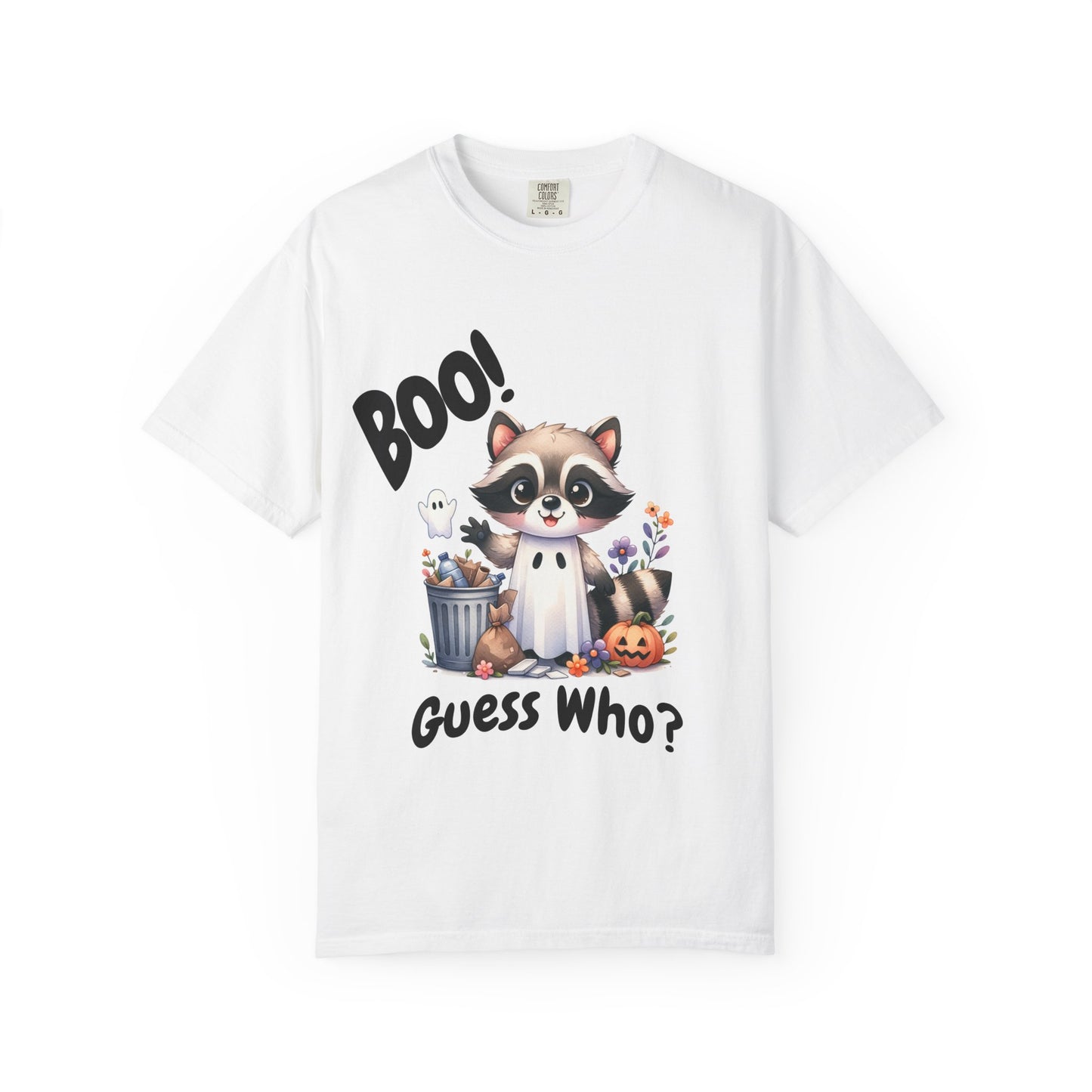 Funny Halloween Raccoon T-Shirt, Cute Graphic Tee, Spooky Animal Top for Men and Women, Novelty Halloween Costume Shirt, Unisex Garment-Dyed