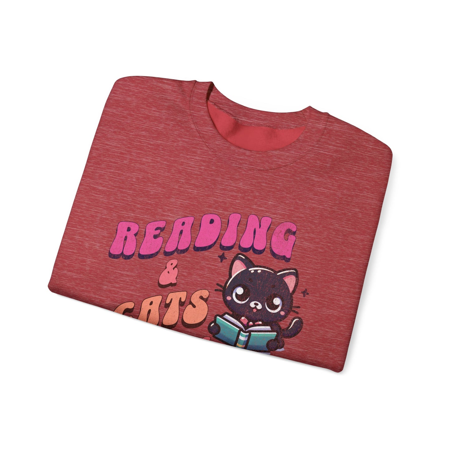 Cozy Reading Lover Cat Unisex Sweatshirt, Bookworm Gift, Feline Crewneck Jumper, Winter Sweater, Comfy Kitty Pullover