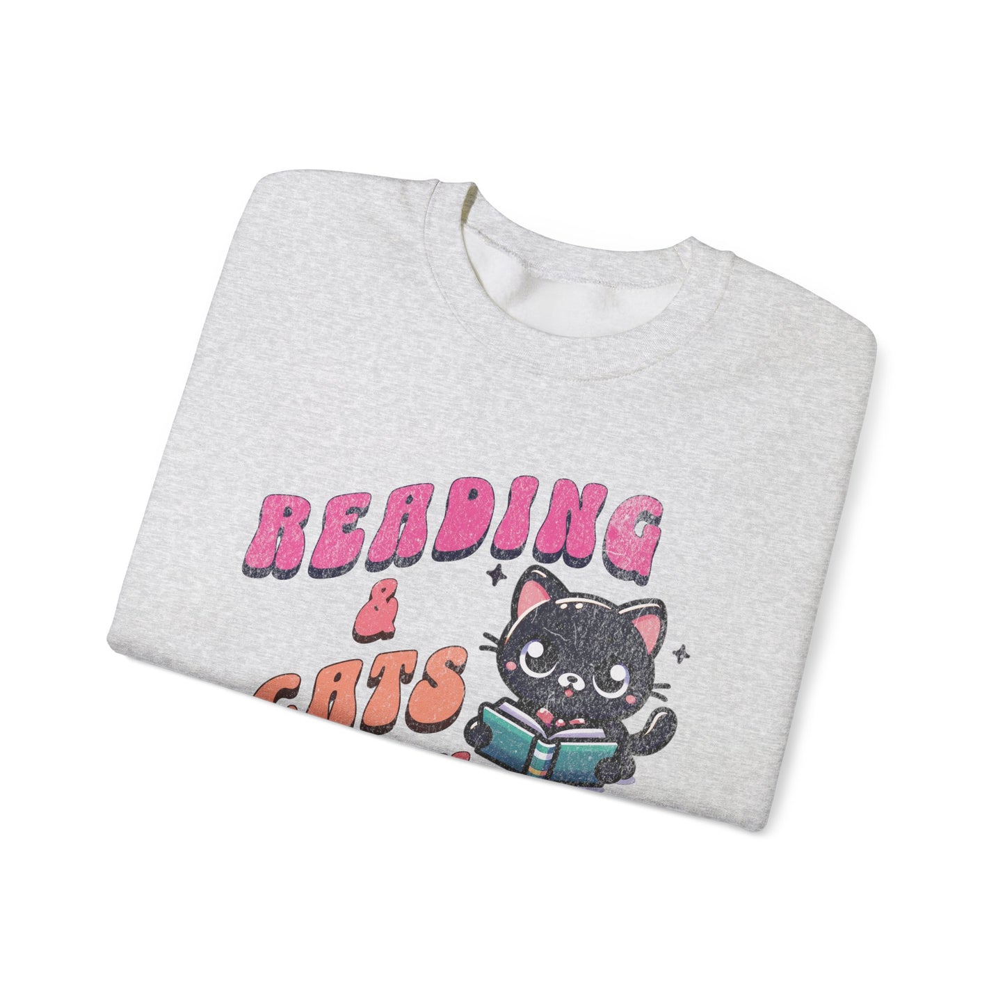 Cozy Reading Lover Cat Unisex Sweatshirt, Bookworm Gift, Feline Crewneck Jumper, Winter Sweater, Comfy Kitty Pullover