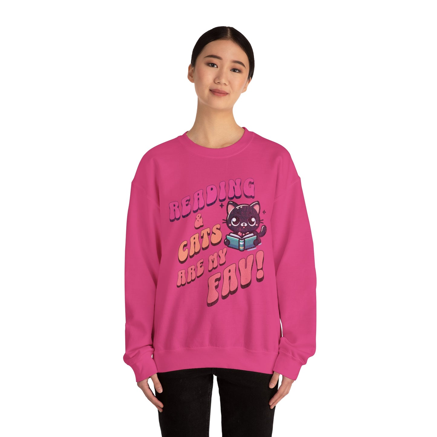 Cozy Reading Lover Cat Unisex Sweatshirt, Bookworm Gift, Feline Crewneck Jumper, Winter Sweater, Comfy Kitty Pullover