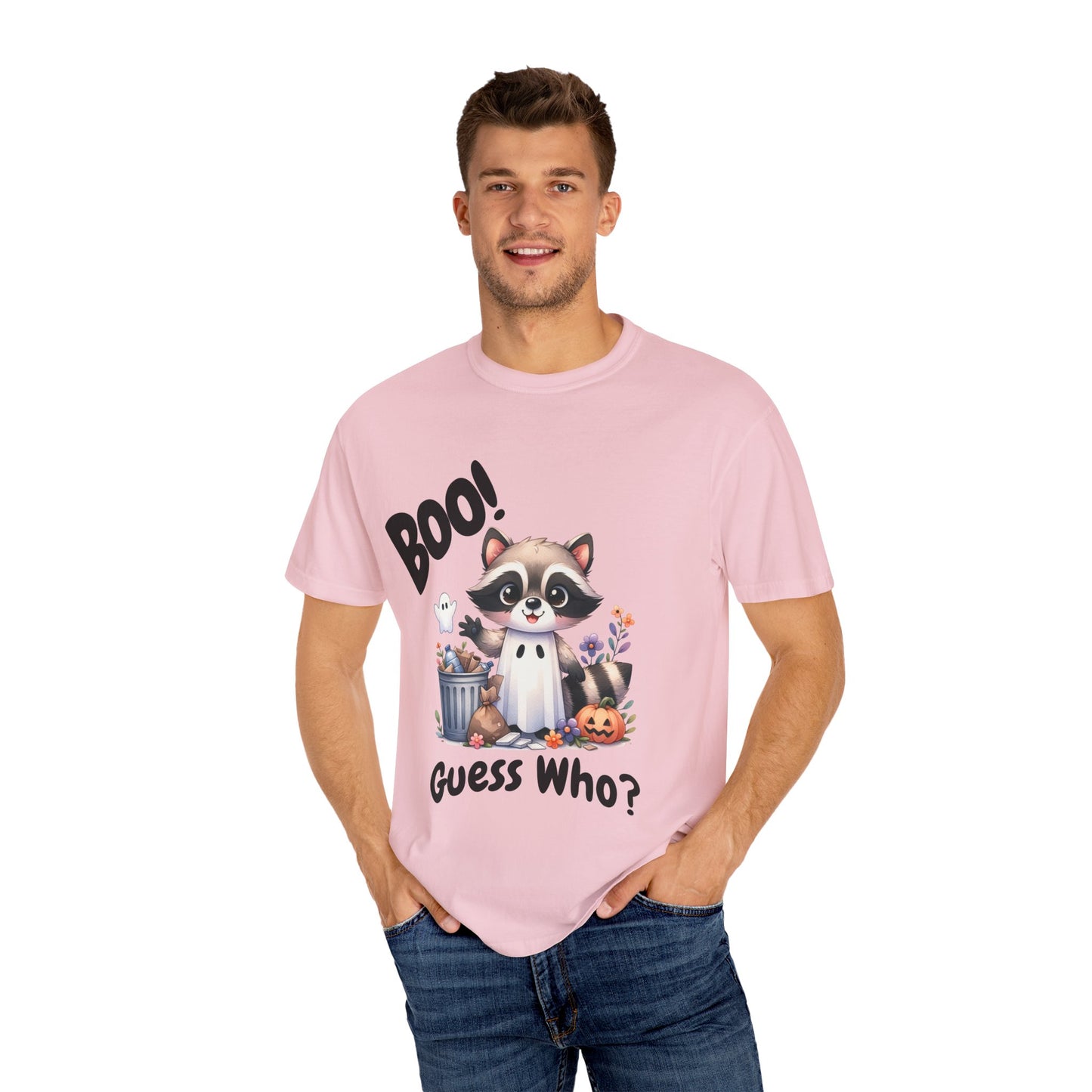 Funny Halloween Raccoon T-Shirt, Cute Graphic Tee, Spooky Animal Top for Men and Women, Novelty Halloween Costume Shirt, Unisex Garment-Dyed