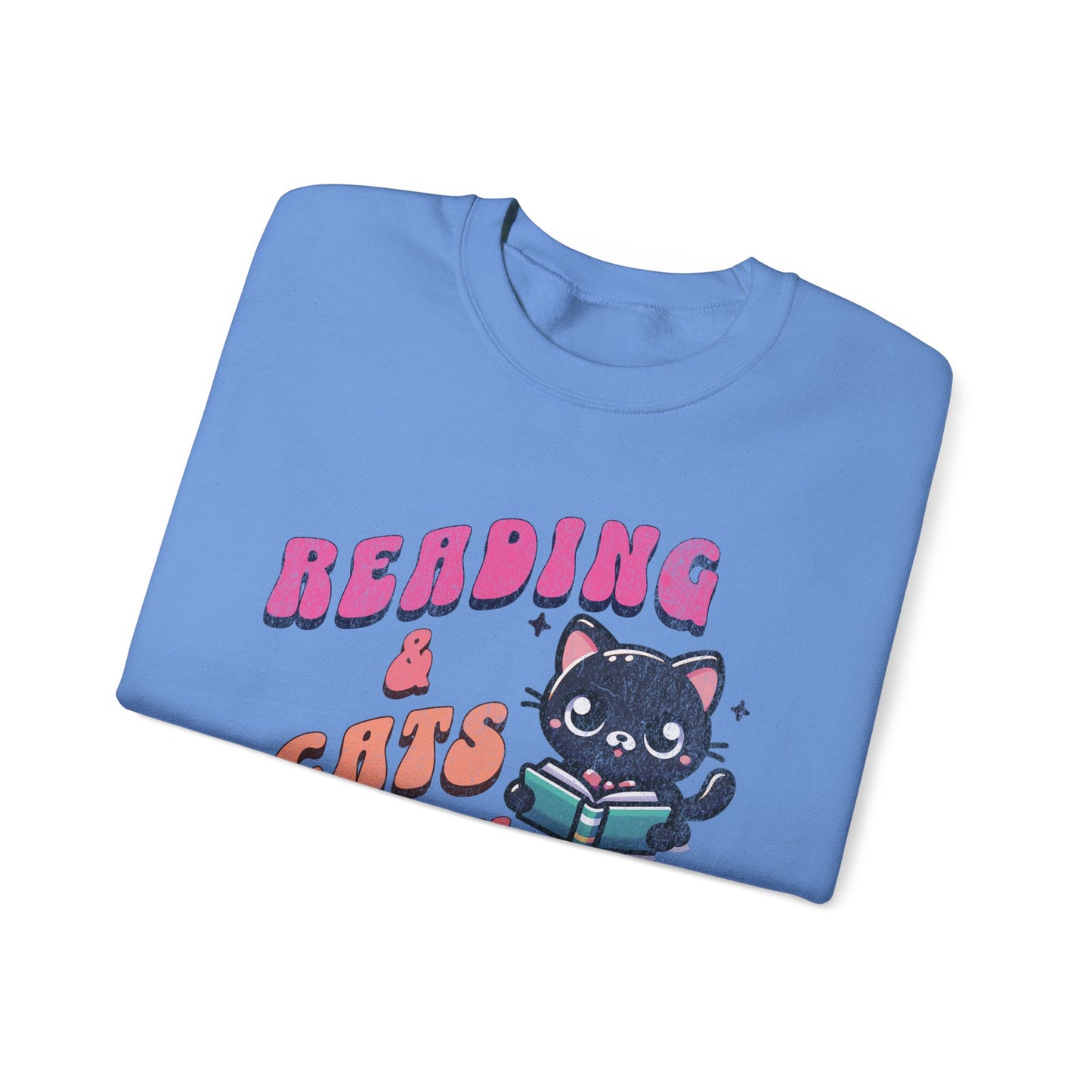 Cozy Reading Lover Cat Unisex Sweatshirt, Bookworm Gift, Feline Crewneck Jumper, Winter Sweater, Comfy Kitty Pullover