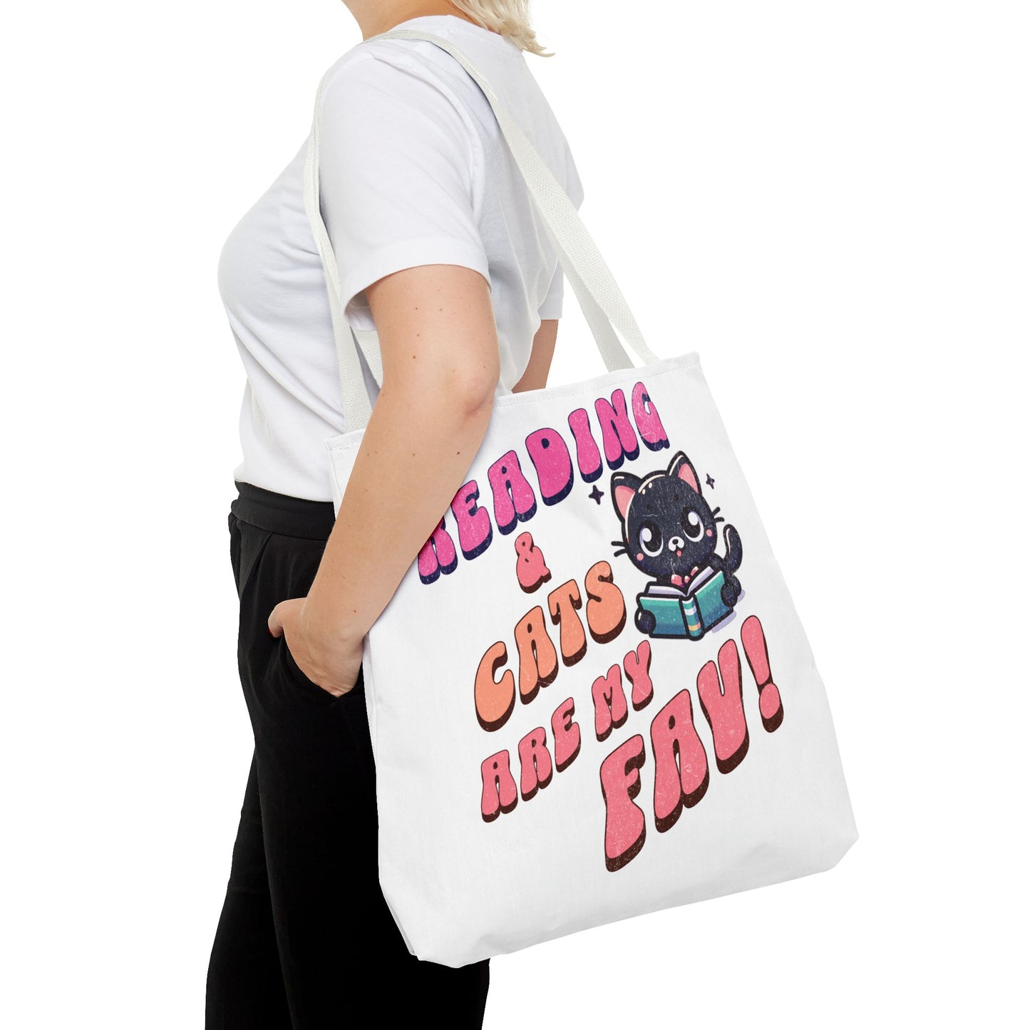 Book Lover Tote Bag,  Cute School Bag,  Black Cat tote, Library Tote, Bookish Tote Bag