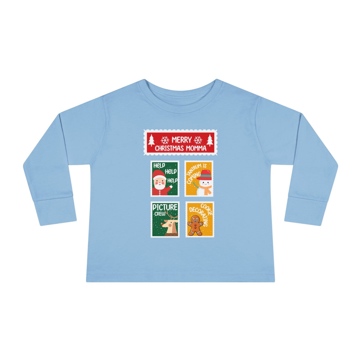 Toddler Long Sleeve Tee - Merry Christmas Momma Cute Holiday Blocks Design