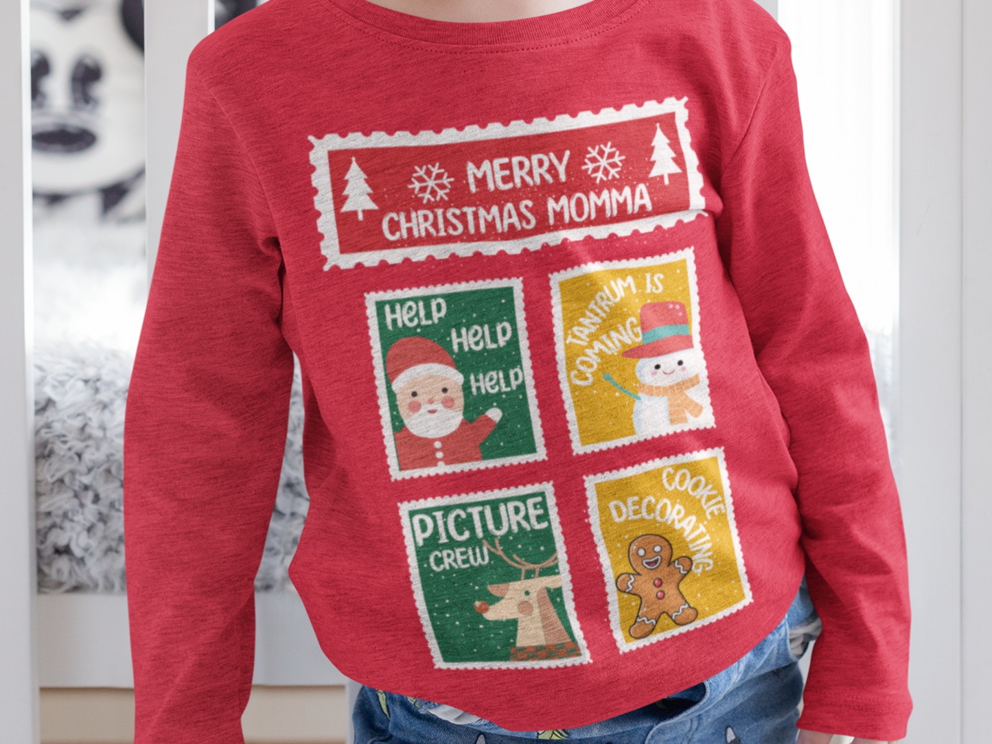 Toddler Long Sleeve Tee - Merry Christmas Momma Cute Holiday Blocks Design