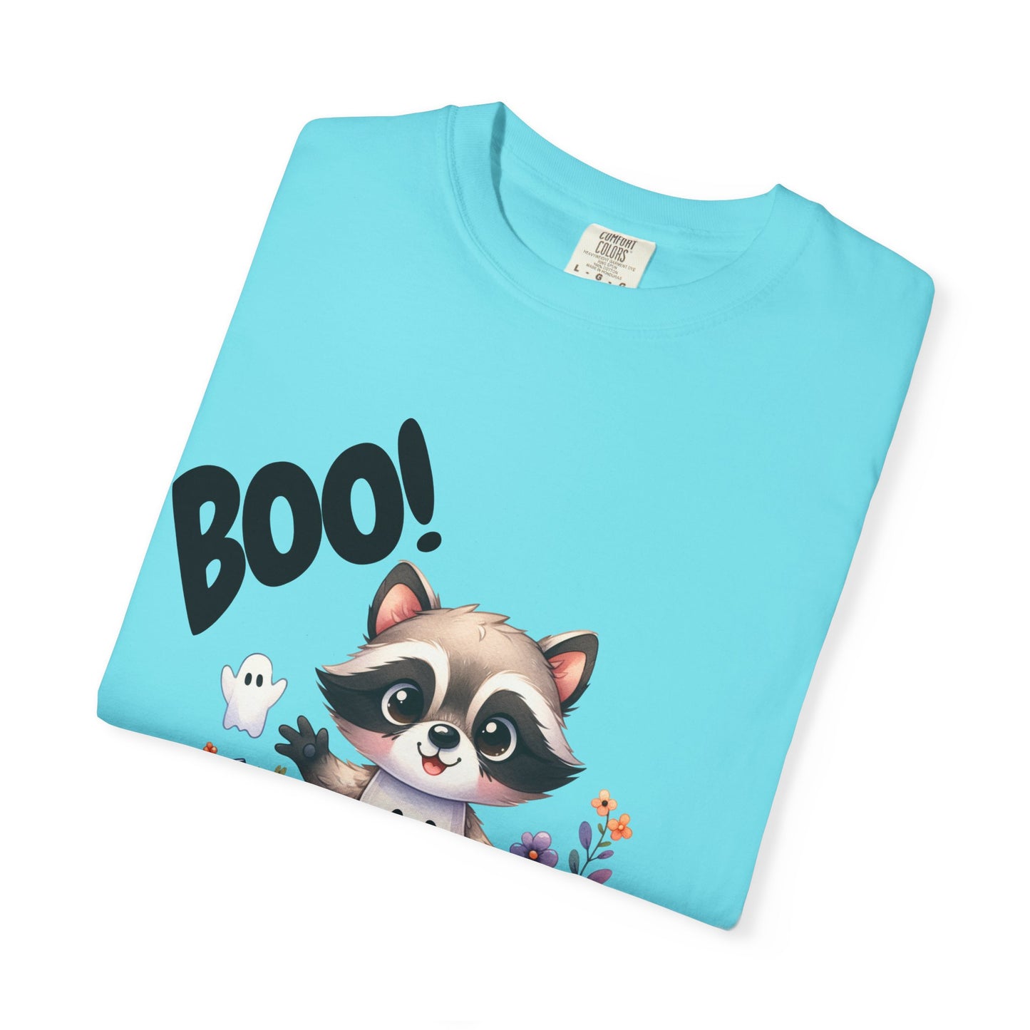 Funny Halloween Raccoon T-Shirt, Cute Graphic Tee, Spooky Animal Top for Men and Women, Novelty Halloween Costume Shirt, Unisex Garment-Dyed