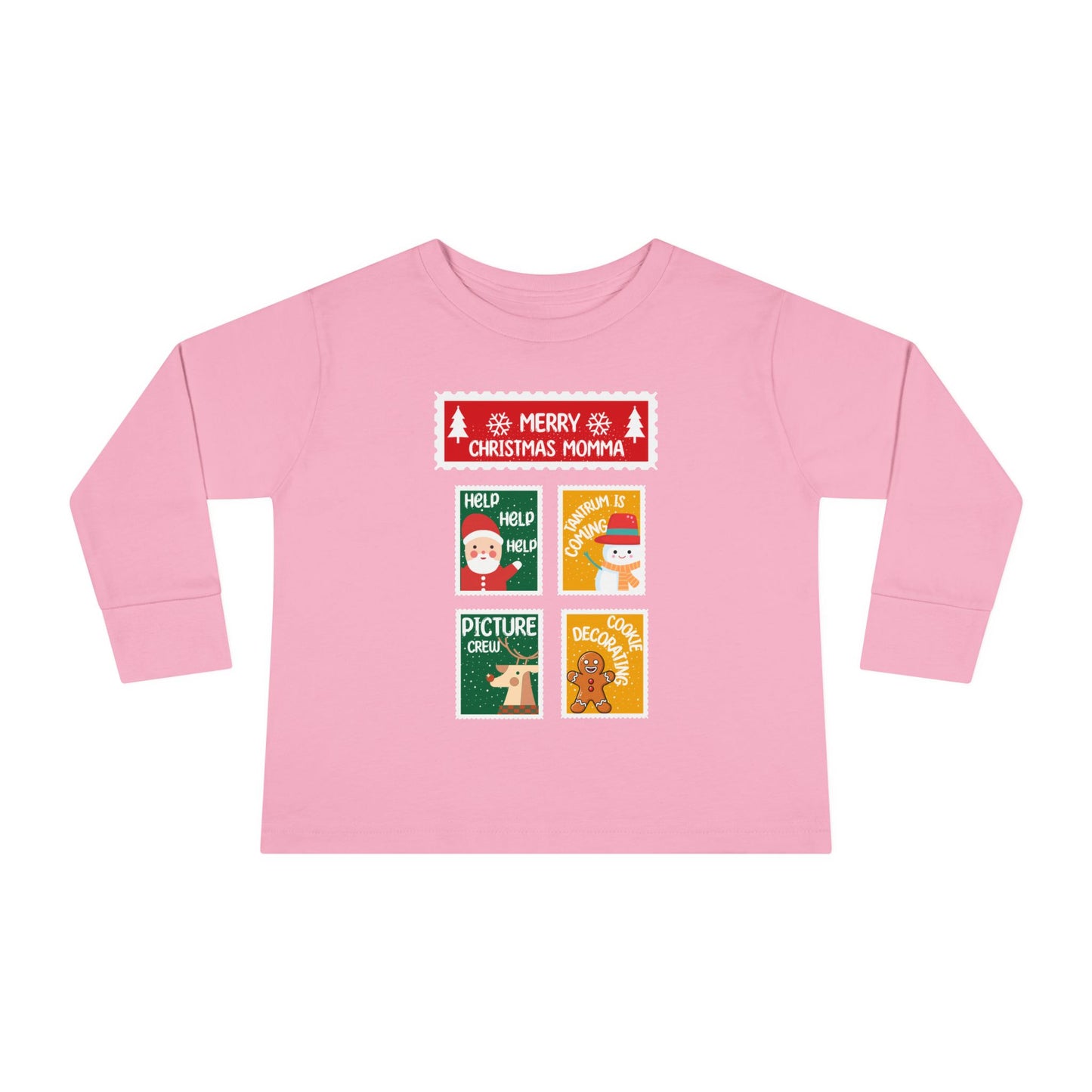 Toddler Long Sleeve Tee - Merry Christmas Momma Cute Holiday Blocks Design