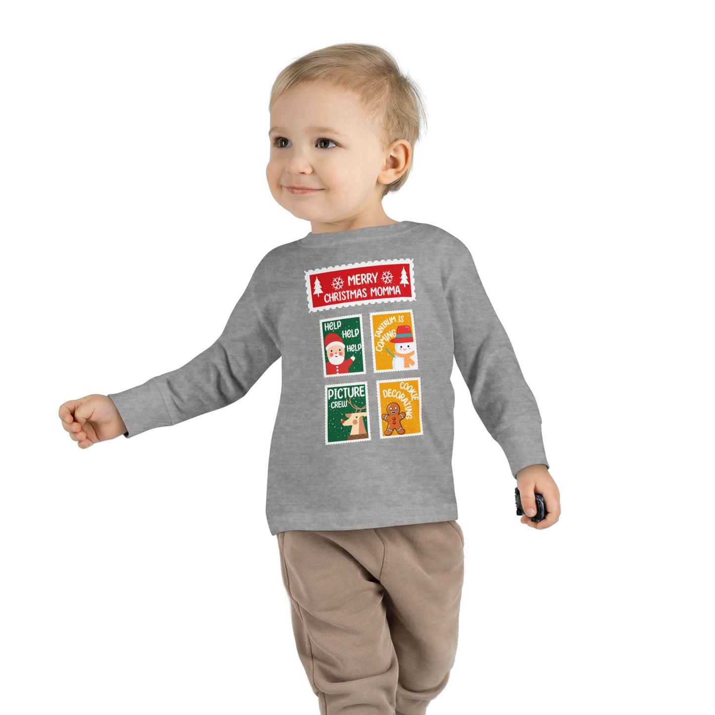 Toddler Long Sleeve Tee - Merry Christmas Momma Cute Holiday Blocks Design