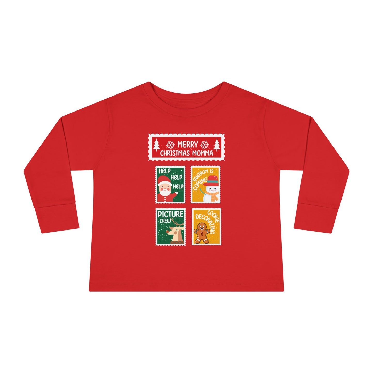 Toddler Long Sleeve Tee - Merry Christmas Momma Cute Holiday Blocks Design
