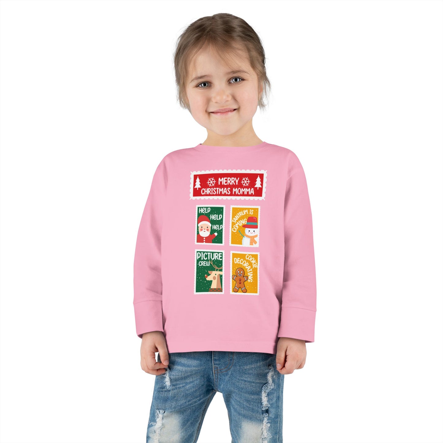 Toddler Long Sleeve Tee - Merry Christmas Momma Cute Holiday Blocks Design