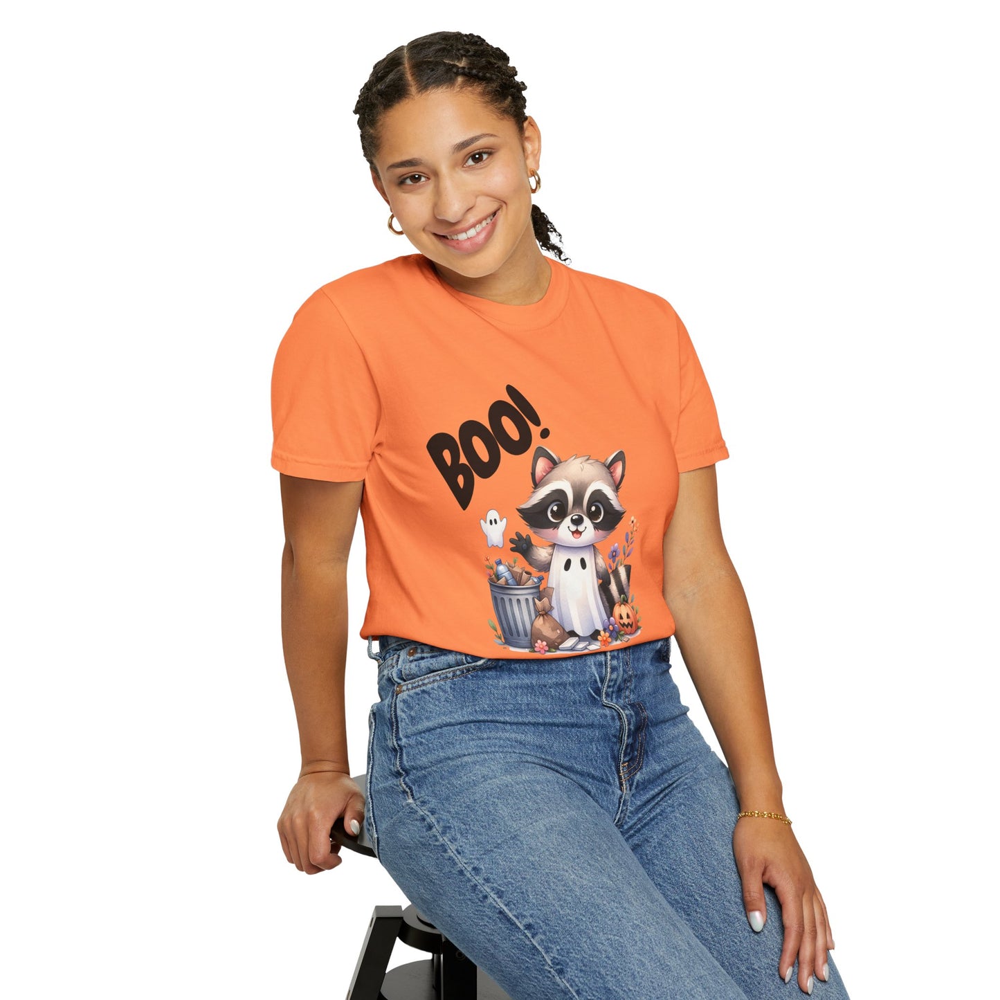 Funny Halloween Raccoon T-Shirt, Cute Graphic Tee, Spooky Animal Top for Men and Women, Novelty Halloween Costume Shirt, Unisex Garment-Dyed