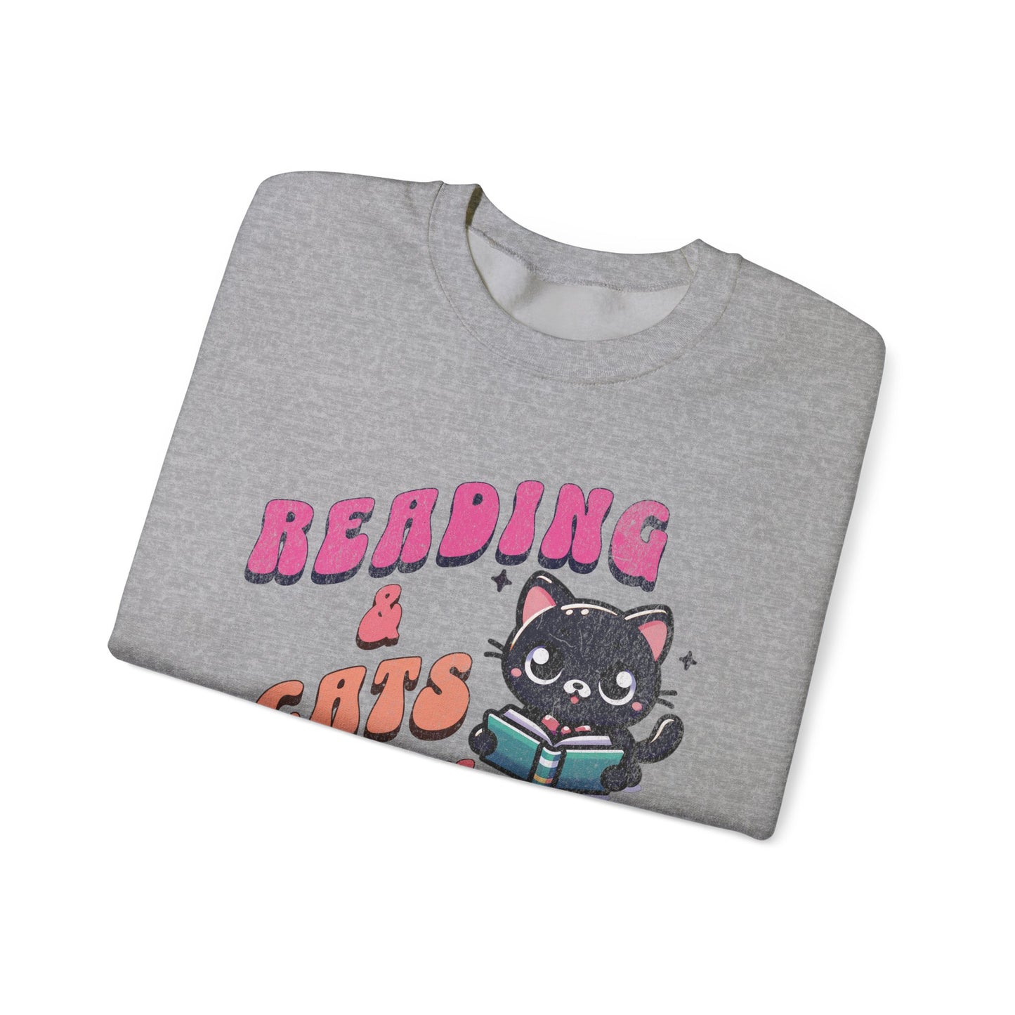 Cozy Reading Lover Cat Unisex Sweatshirt, Bookworm Gift, Feline Crewneck Jumper, Winter Sweater, Comfy Kitty Pullover
