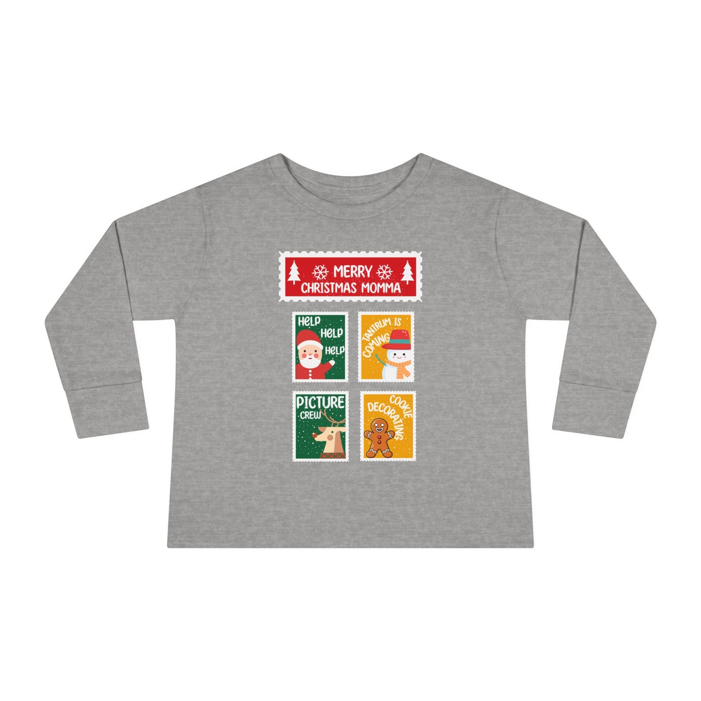 Toddler Long Sleeve Tee - Merry Christmas Momma Cute Holiday Blocks Design