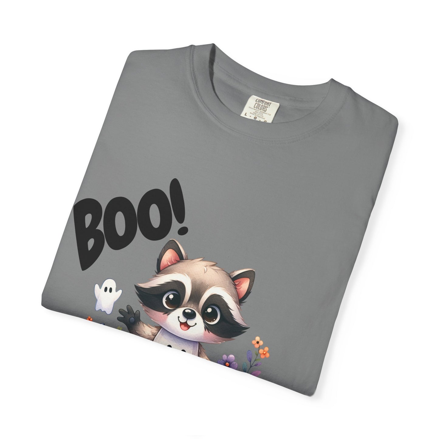 Funny Halloween Raccoon T-Shirt, Cute Graphic Tee, Spooky Animal Top for Men and Women, Novelty Halloween Costume Shirt, Unisex Garment-Dyed
