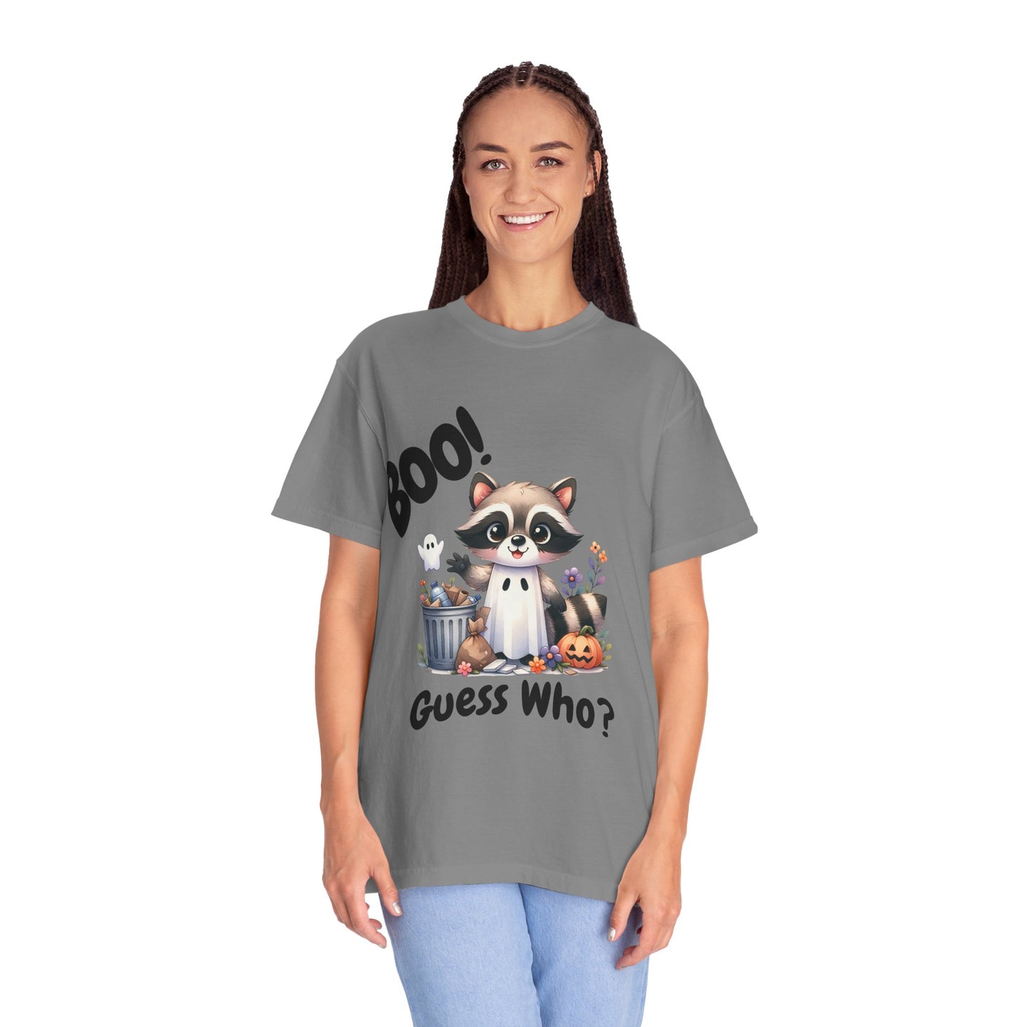 Funny Halloween Raccoon T-Shirt, Cute Graphic Tee, Spooky Animal Top for Men and Women, Novelty Halloween Costume Shirt, Unisex Garment-Dyed