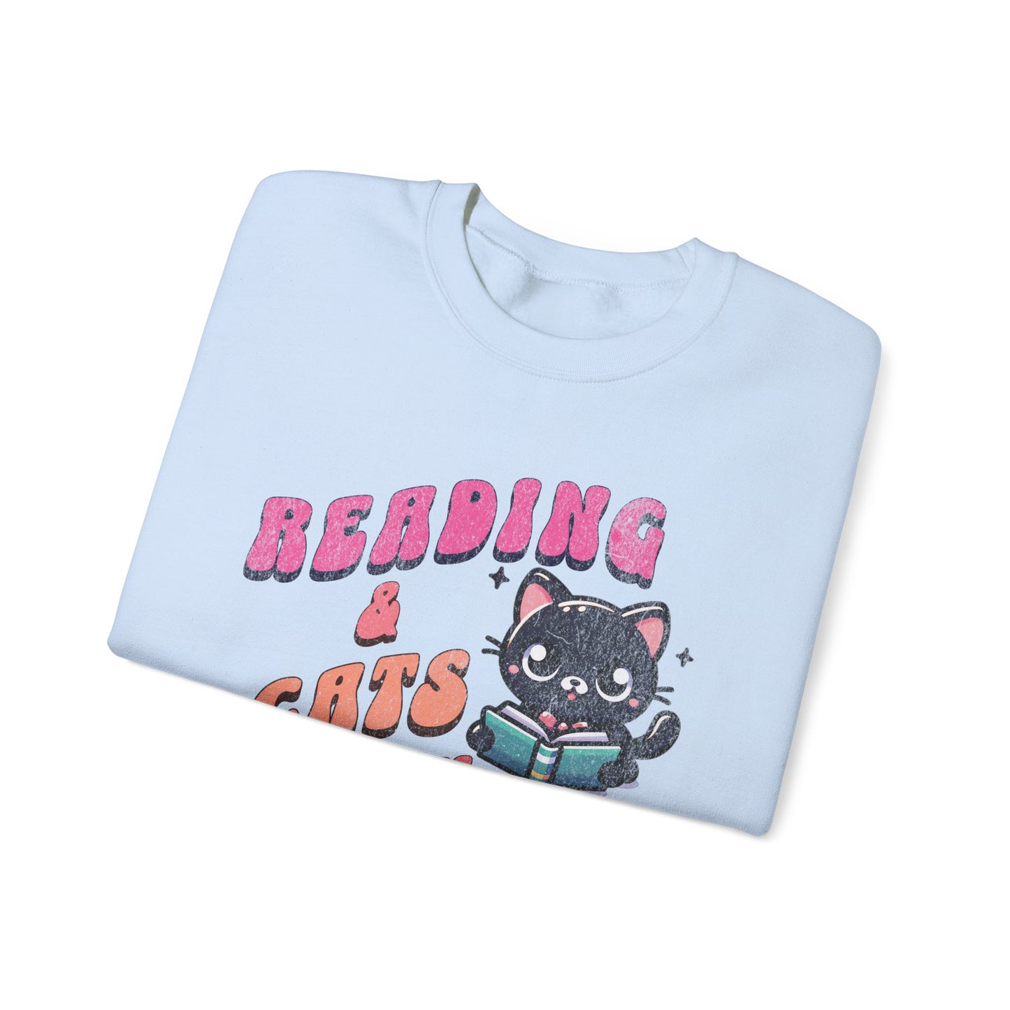 Cozy Reading Lover Cat Unisex Sweatshirt, Bookworm Gift, Feline Crewneck Jumper, Winter Sweater, Comfy Kitty Pullover