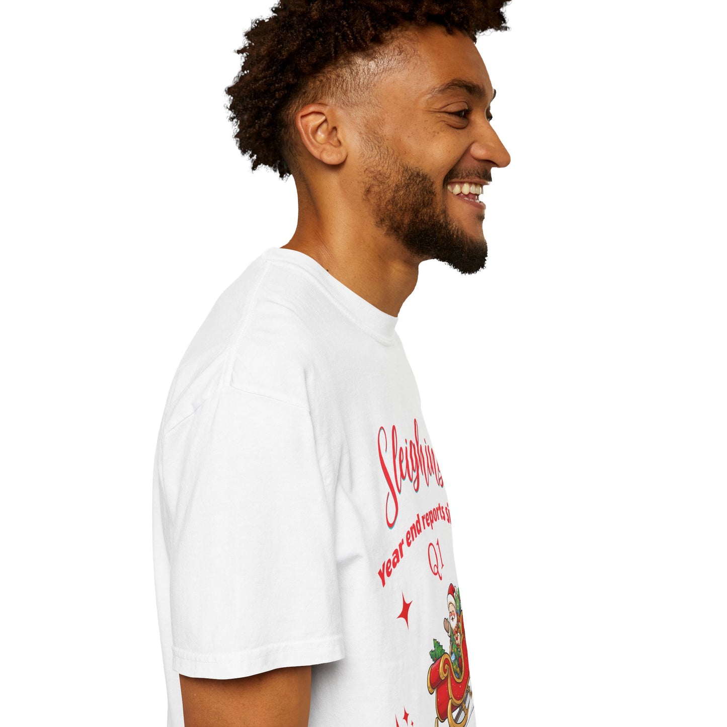 Finance Christmas T-shirt "Sleighing Year End Reports Since Q1", Funny finance humor.