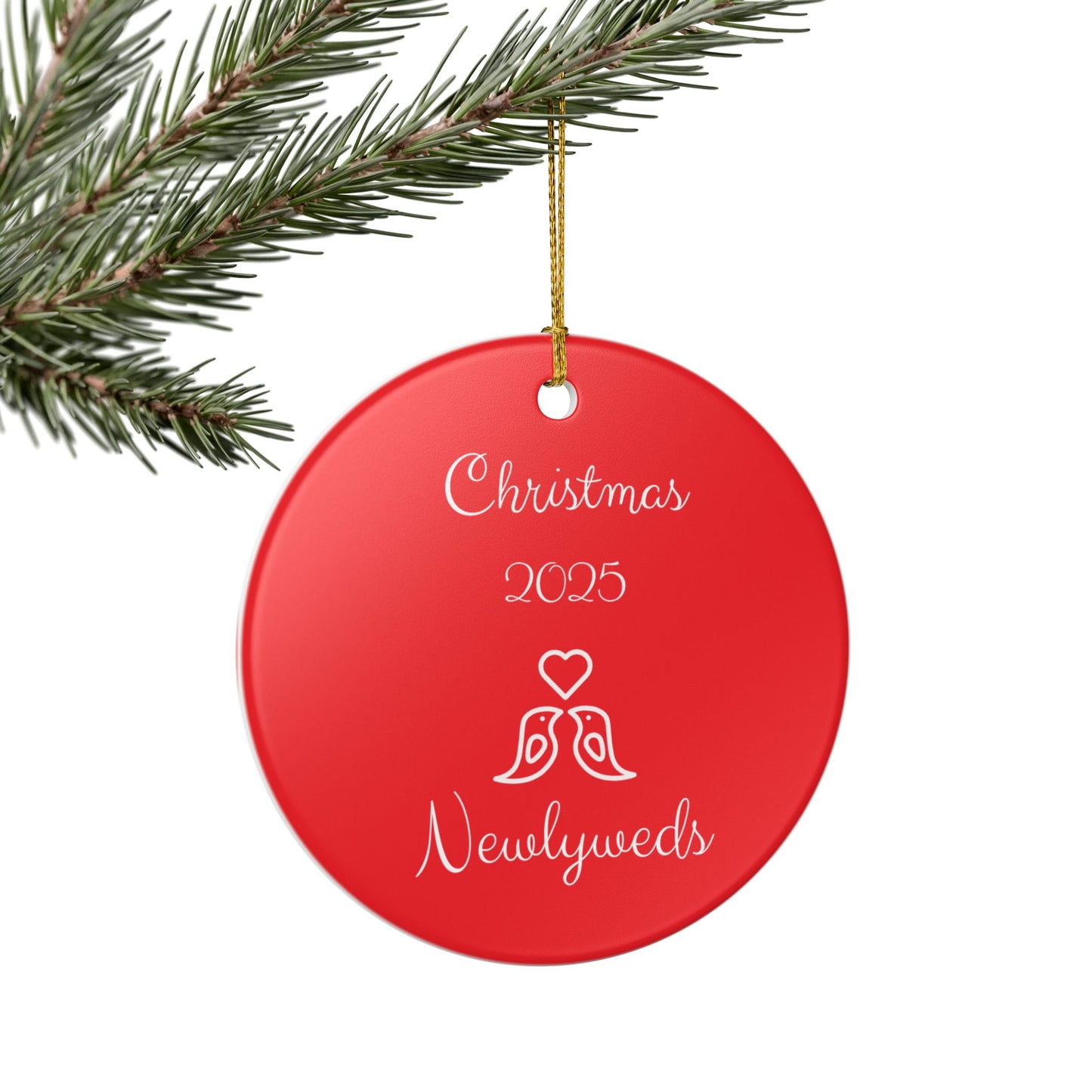 Ceramic Ornament, Newlywed Christmas Decoration, Couples Holiday Ornament, Festive Red Xmas Gift, Holiday Decor, Christmas Tree Ornament