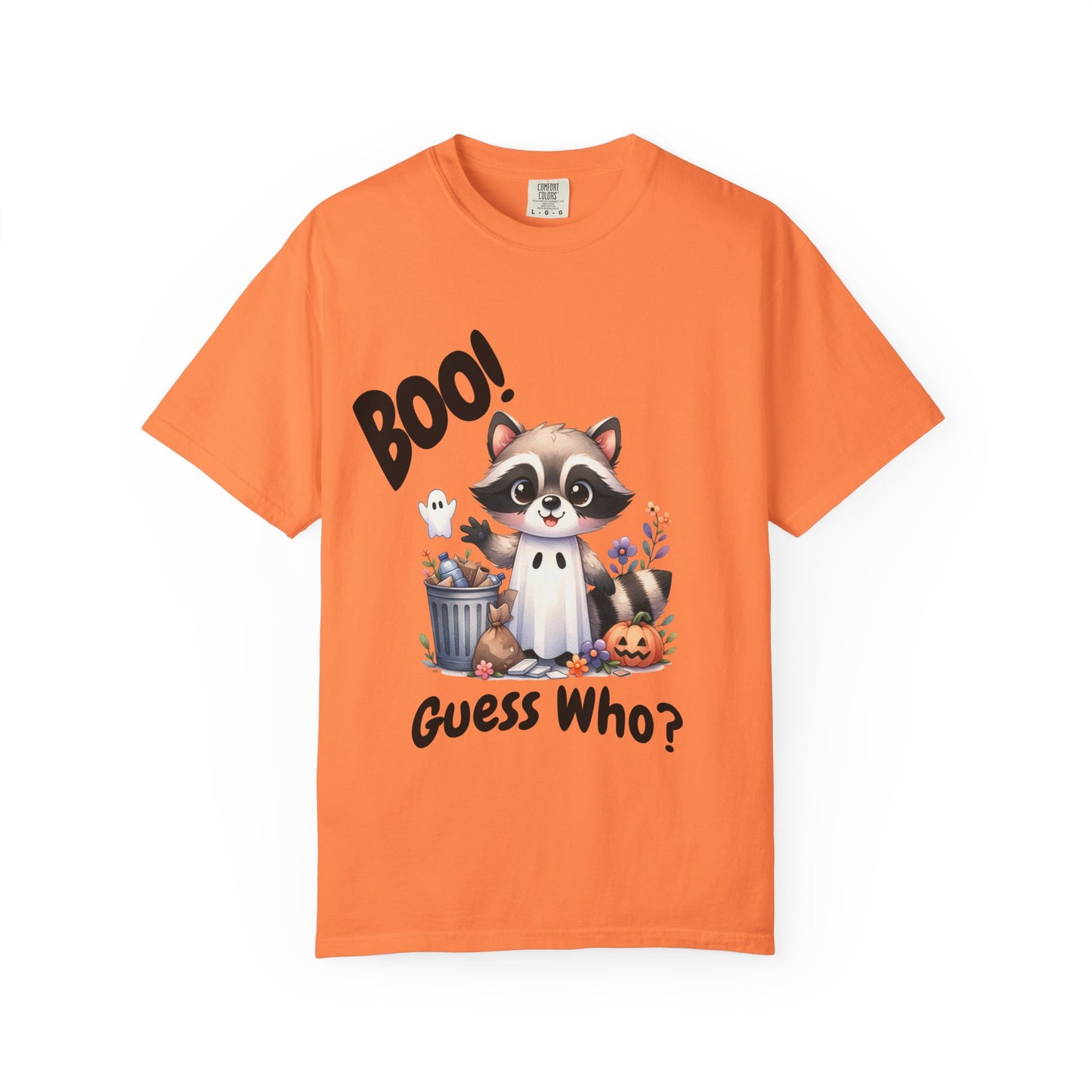 Funny Halloween Raccoon T-Shirt, Cute Graphic Tee, Spooky Animal Top for Men and Women, Novelty Halloween Costume Shirt, Unisex Garment-Dyed