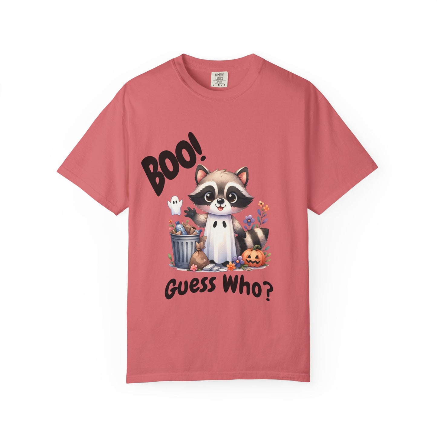Funny Halloween Raccoon T-Shirt, Cute Graphic Tee, Spooky Animal Top for Men and Women, Novelty Halloween Costume Shirt, Unisex Garment-Dyed