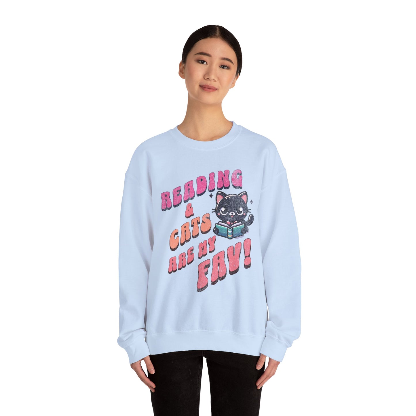 Cozy Reading Lover Cat Unisex Sweatshirt, Bookworm Gift, Feline Crewneck Jumper, Winter Sweater, Comfy Kitty Pullover