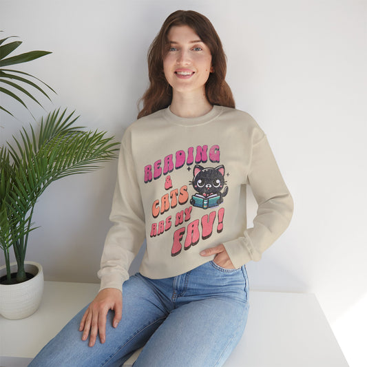 Cozy Reading Lover Cat Unisex Sweatshirt, Bookworm Gift, Feline Crewneck Jumper, Winter Sweater, Comfy Kitty Pullover