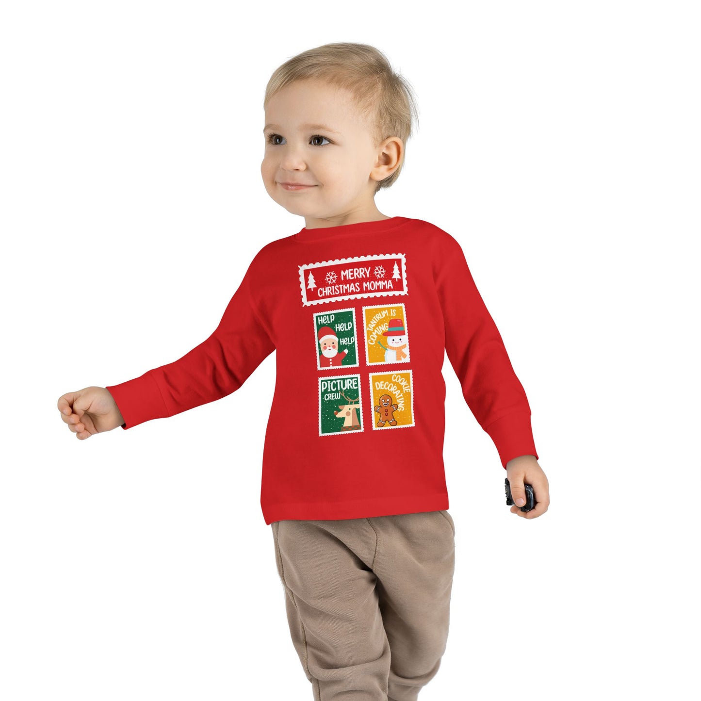 Toddler Long Sleeve Tee - Merry Christmas Momma Cute Holiday Blocks Design