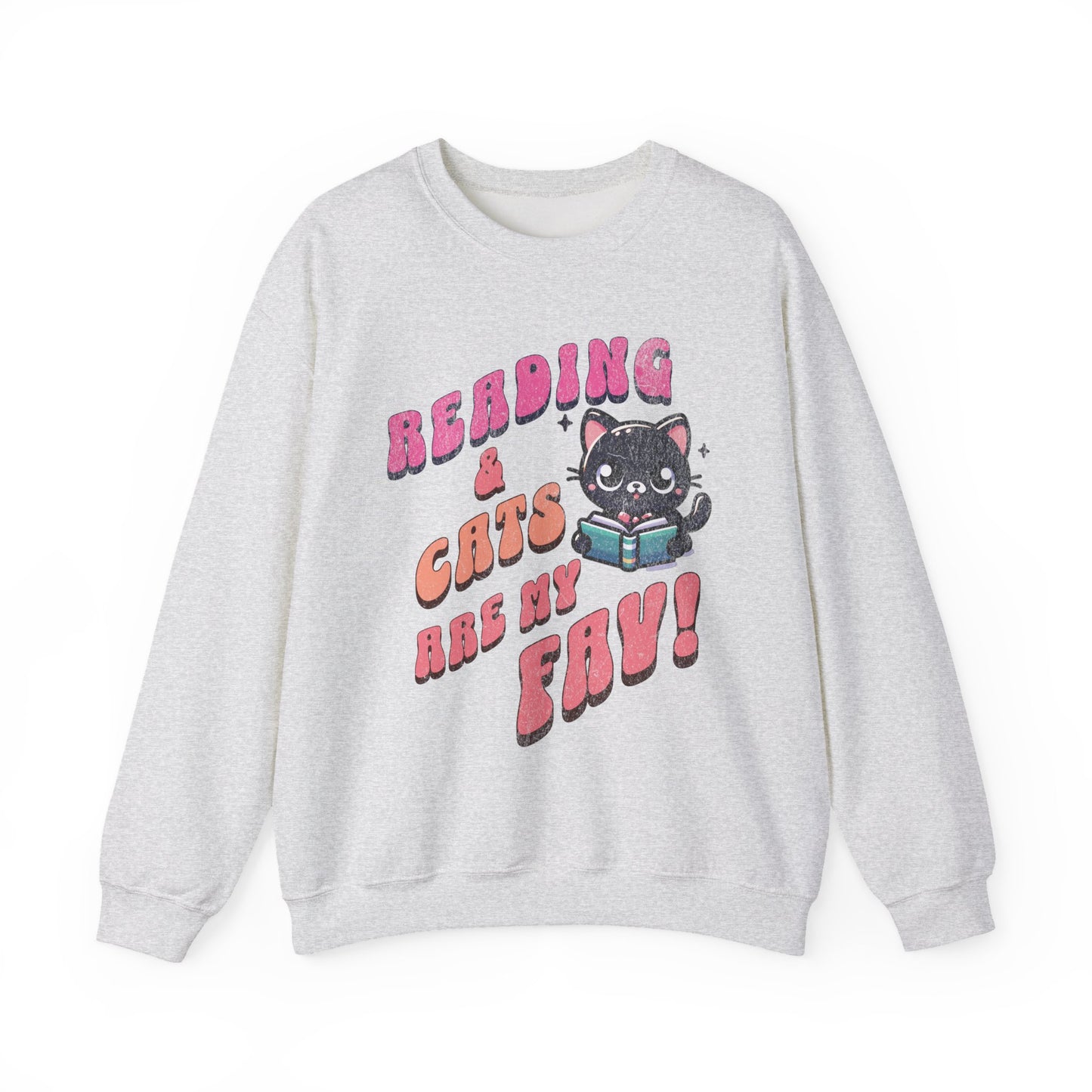 Cozy Reading Lover Cat Unisex Sweatshirt, Bookworm Gift, Feline Crewneck Jumper, Winter Sweater, Comfy Kitty Pullover