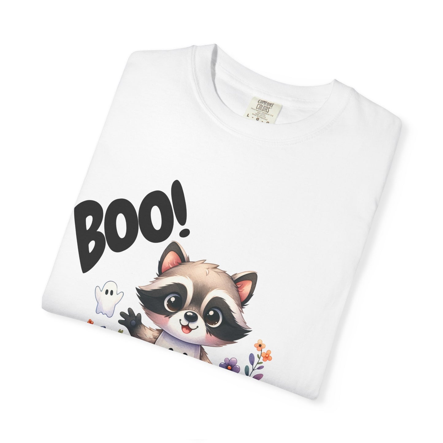 Funny Halloween Raccoon T-Shirt, Cute Graphic Tee, Spooky Animal Top for Men and Women, Novelty Halloween Costume Shirt, Unisex Garment-Dyed